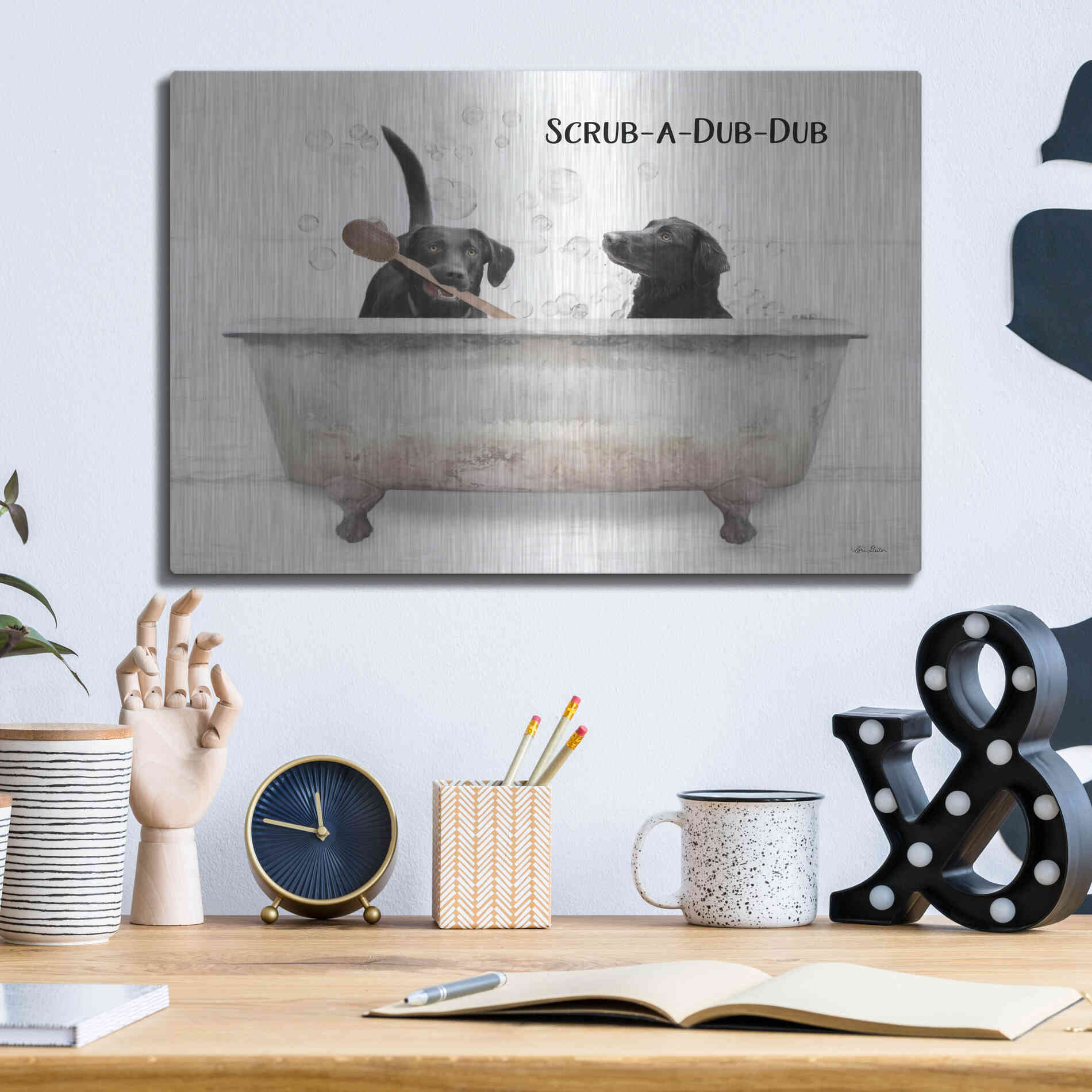 Luxe Metal Art 'Scrub-a-Dub-Dub' by Lori Deiter, Metal Wall Art,16x12
