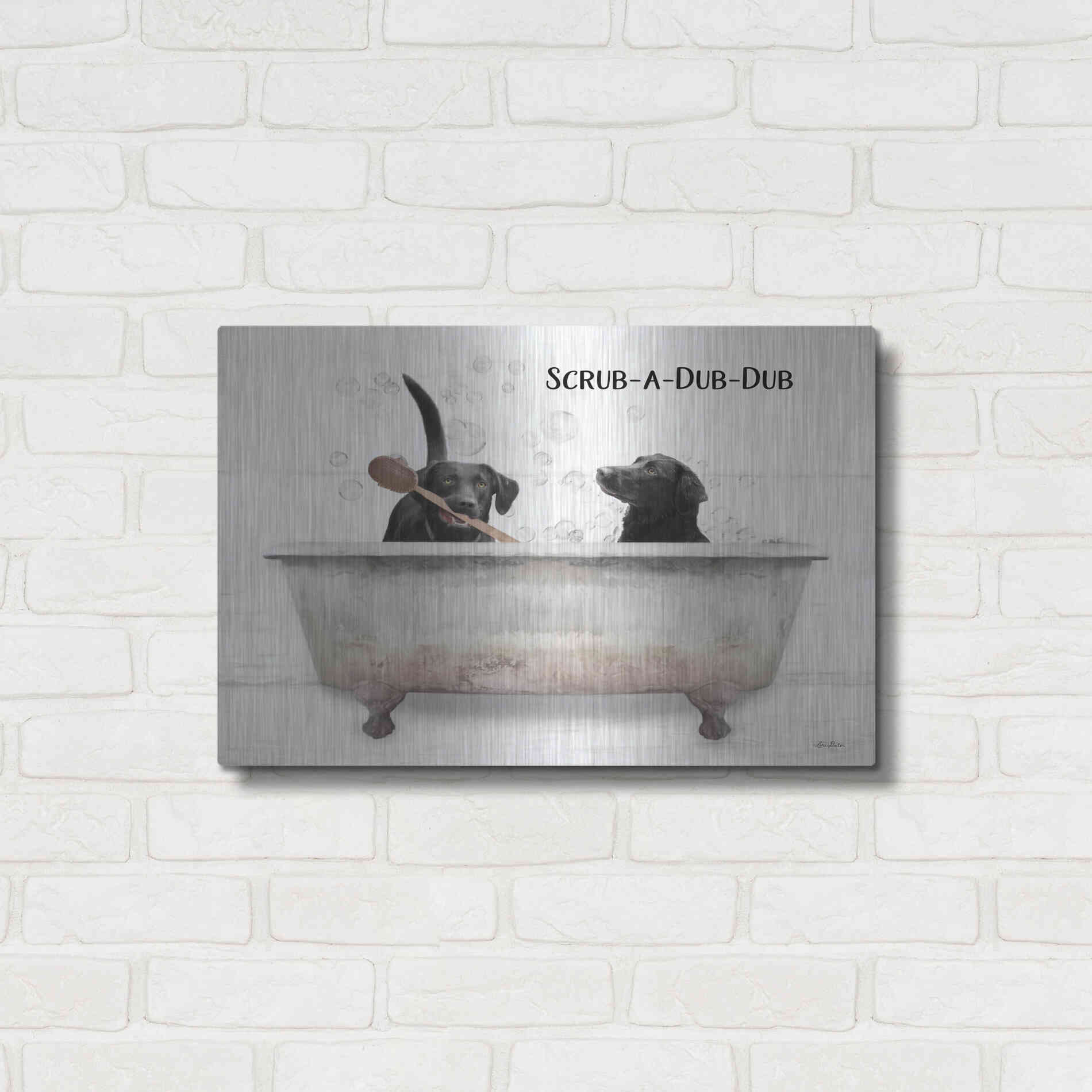 Luxe Metal Art 'Scrub-a-Dub-Dub' by Lori Deiter, Metal Wall Art,24x16