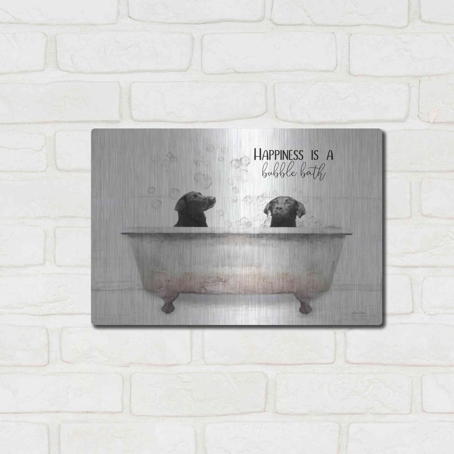 Luxe Metal Art 'Happiness is a Bubble Bath' by Lori Deiter, Metal Wall Art,16x12