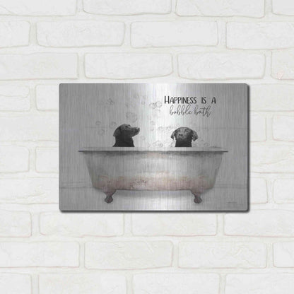 Luxe Metal Art 'Happiness is a Bubble Bath' by Lori Deiter, Metal Wall Art,16x12