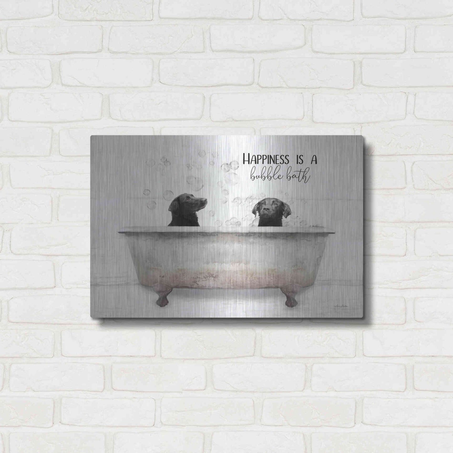 Luxe Metal Art 'Happiness is a Bubble Bath' by Lori Deiter, Metal Wall Art,24x16