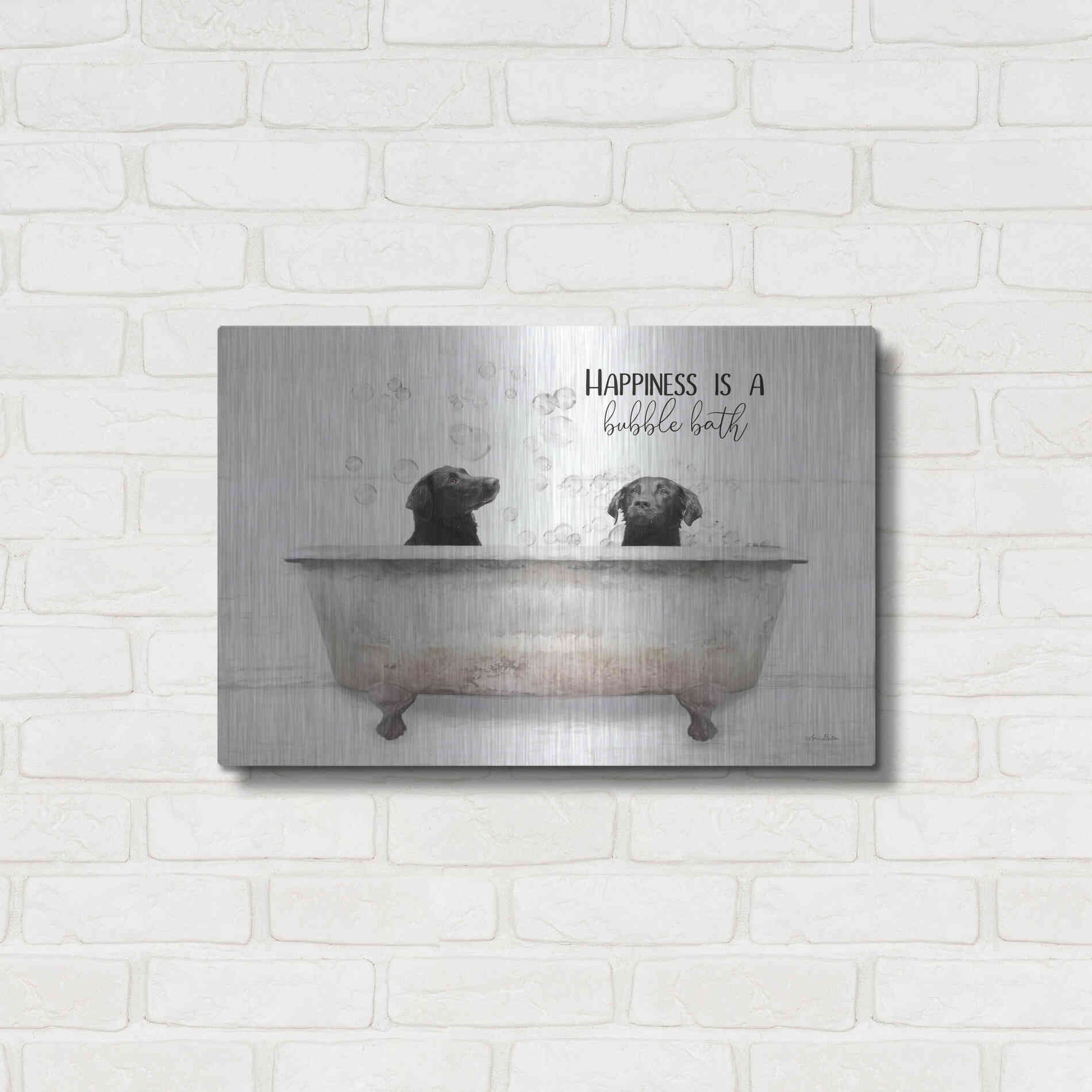 Luxe Metal Art 'Happiness is a Bubble Bath' by Lori Deiter, Metal Wall Art,24x16