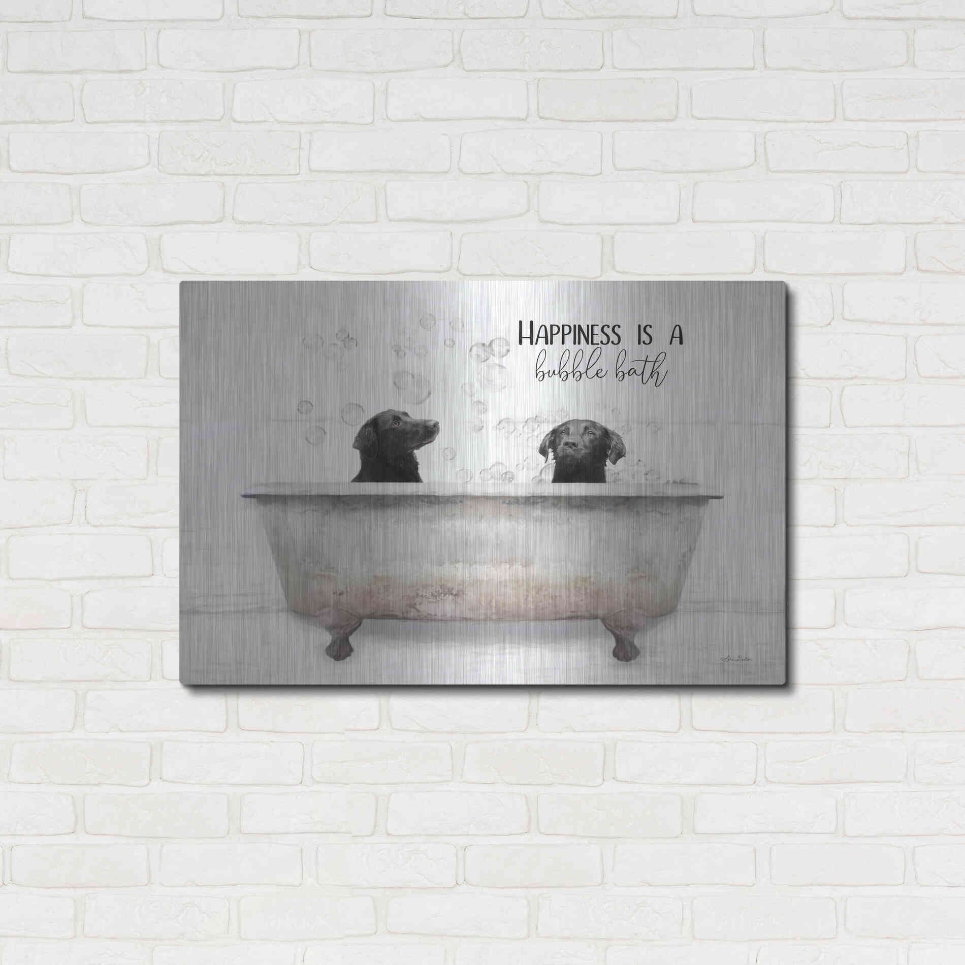 Luxe Metal Art 'Happiness is a Bubble Bath' by Lori Deiter, Metal Wall Art,36x24