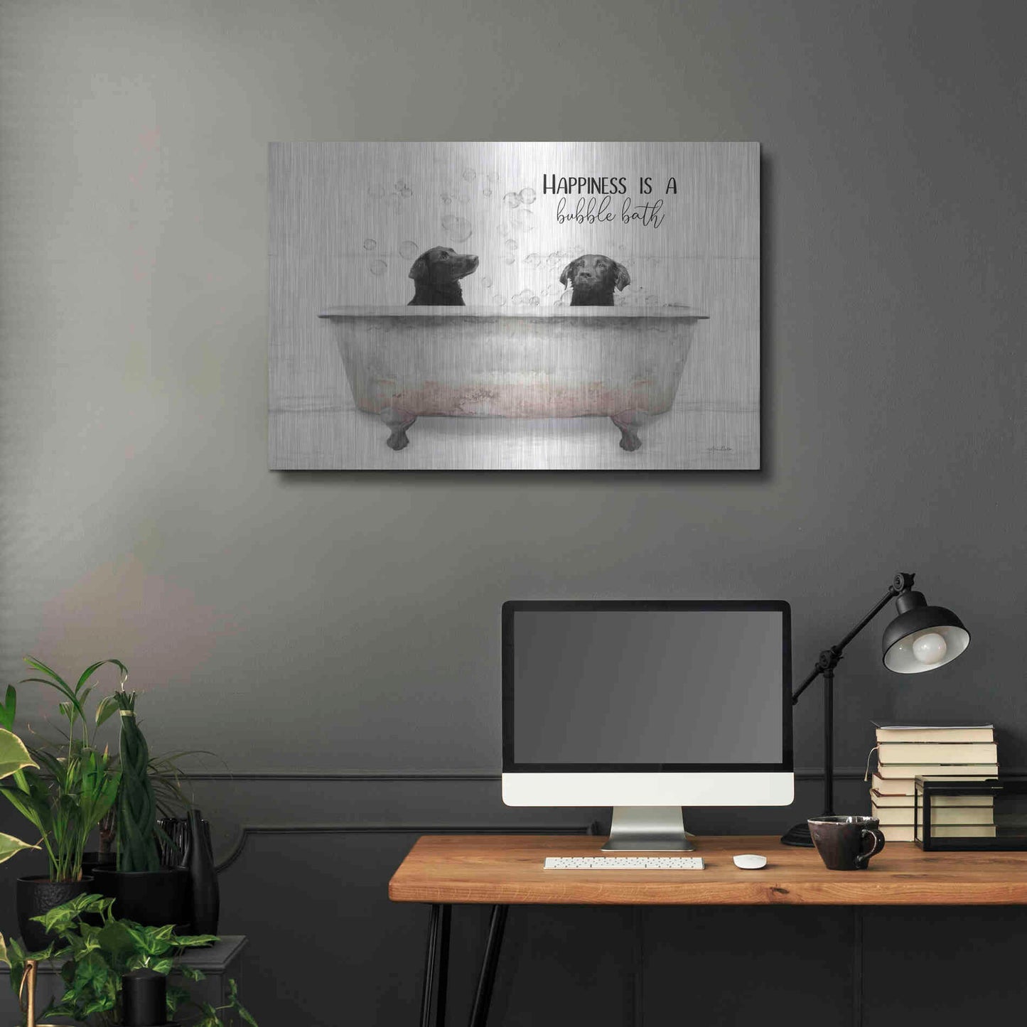 Luxe Metal Art 'Happiness is a Bubble Bath' by Lori Deiter, Metal Wall Art,36x24