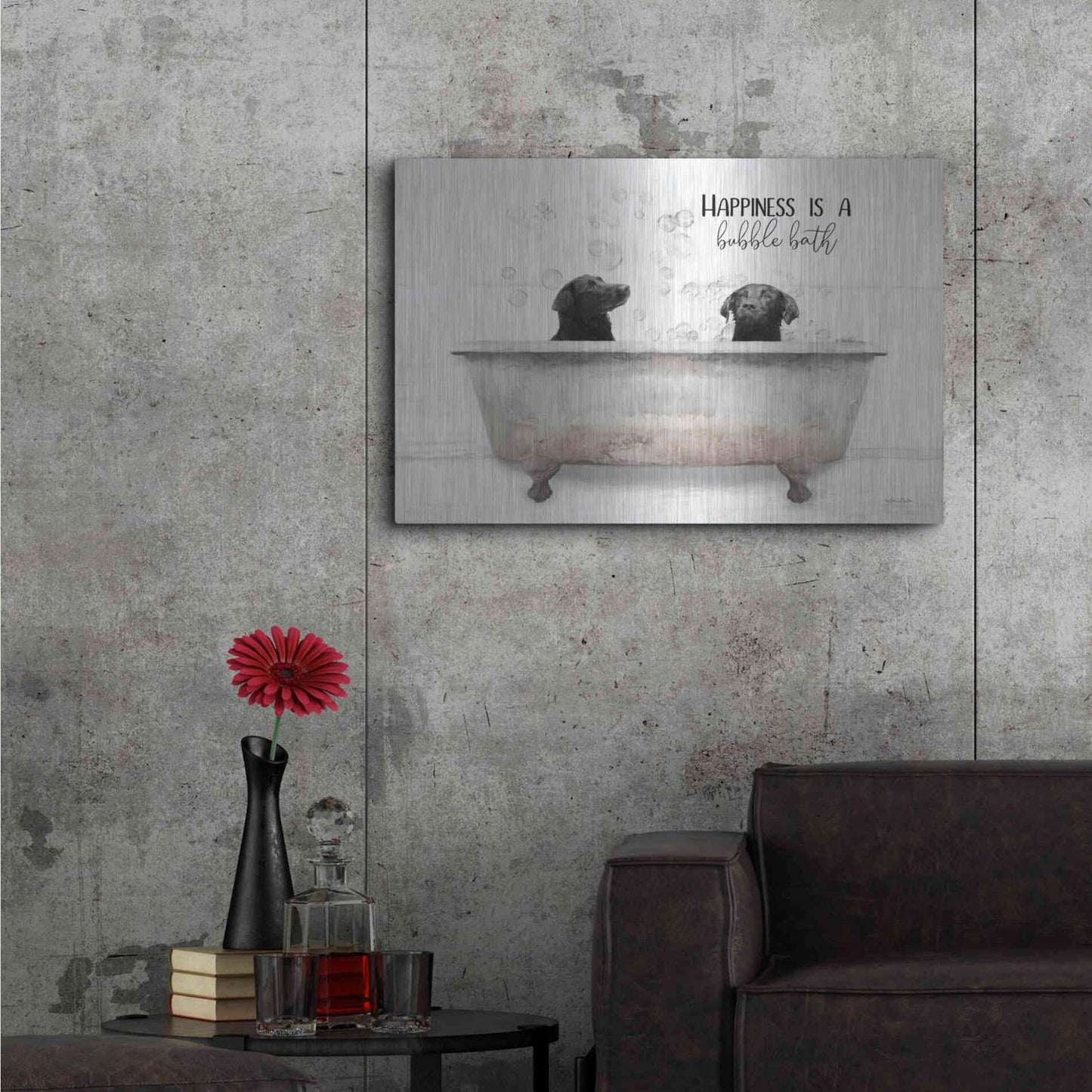 Luxe Metal Art 'Happiness is a Bubble Bath' by Lori Deiter, Metal Wall Art,36x24