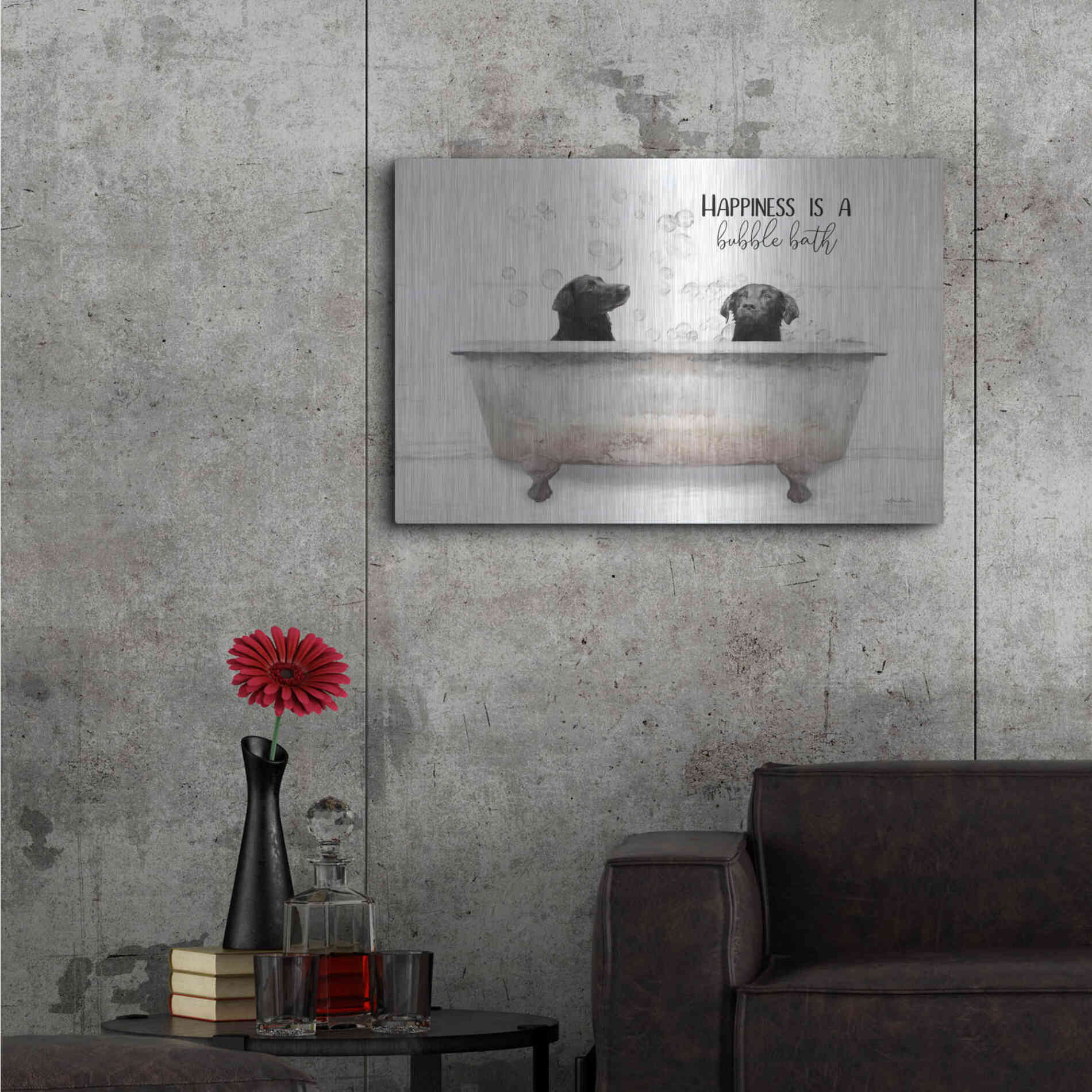 Luxe Metal Art 'Happiness is a Bubble Bath' by Lori Deiter, Metal Wall Art,36x24