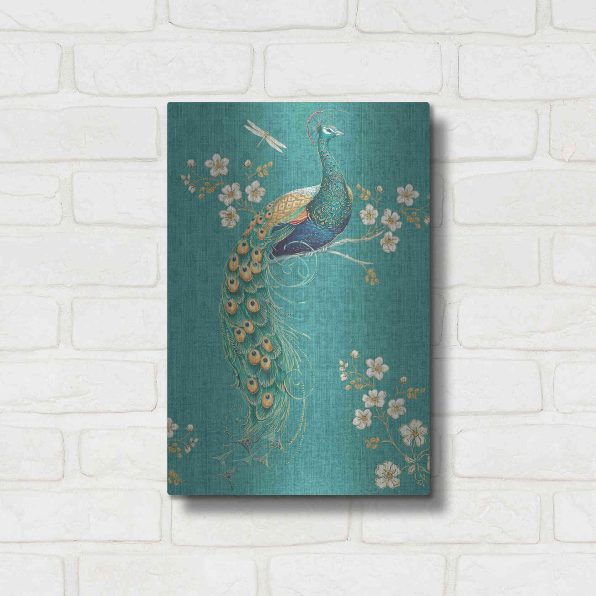 Luxe Metal Art 'Ornate Peacock IXD' by Daphne Brissonet, Metal Wall Art,12x16