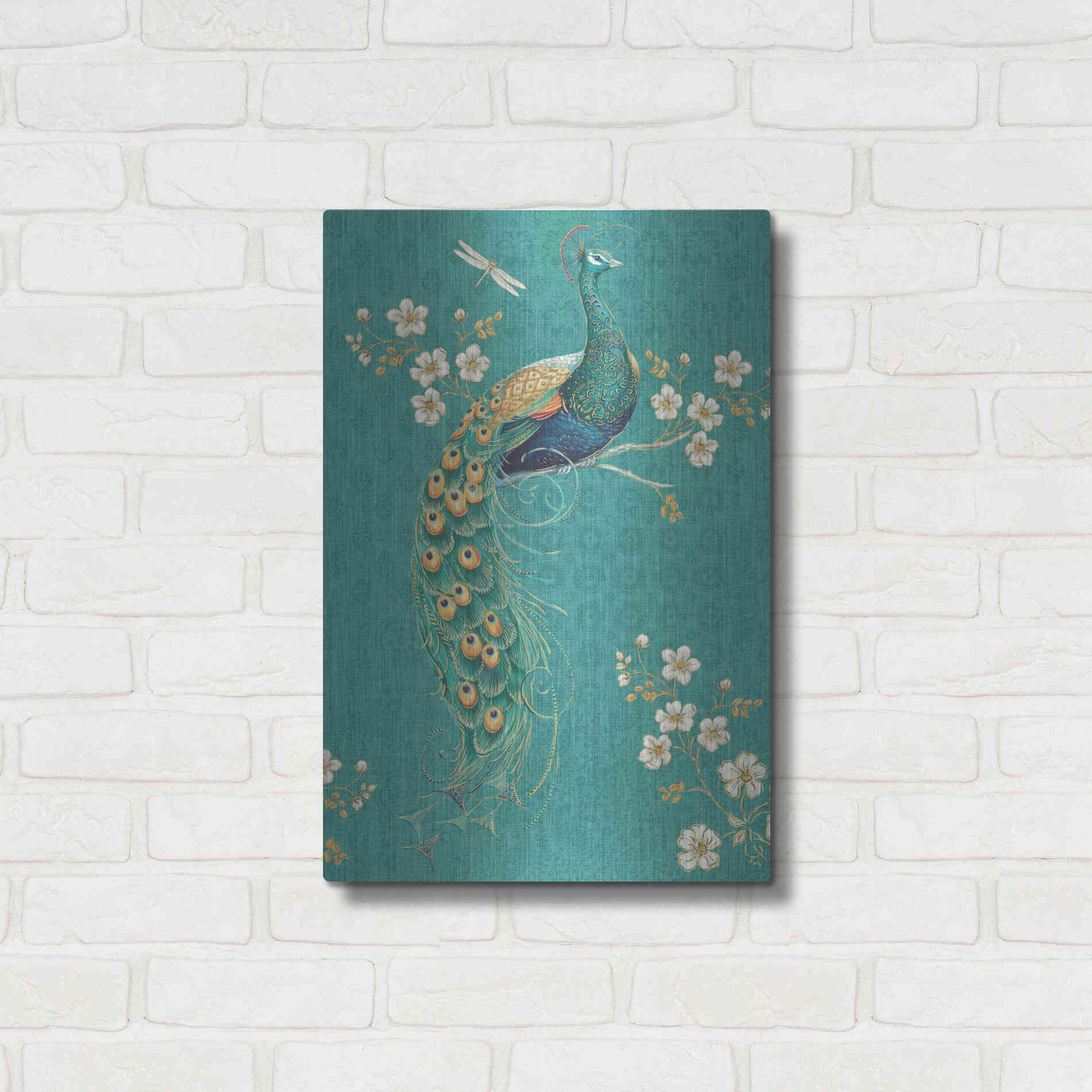 Luxe Metal Art 'Ornate Peacock IXD' by Daphne Brissonet, Metal Wall Art,16x24