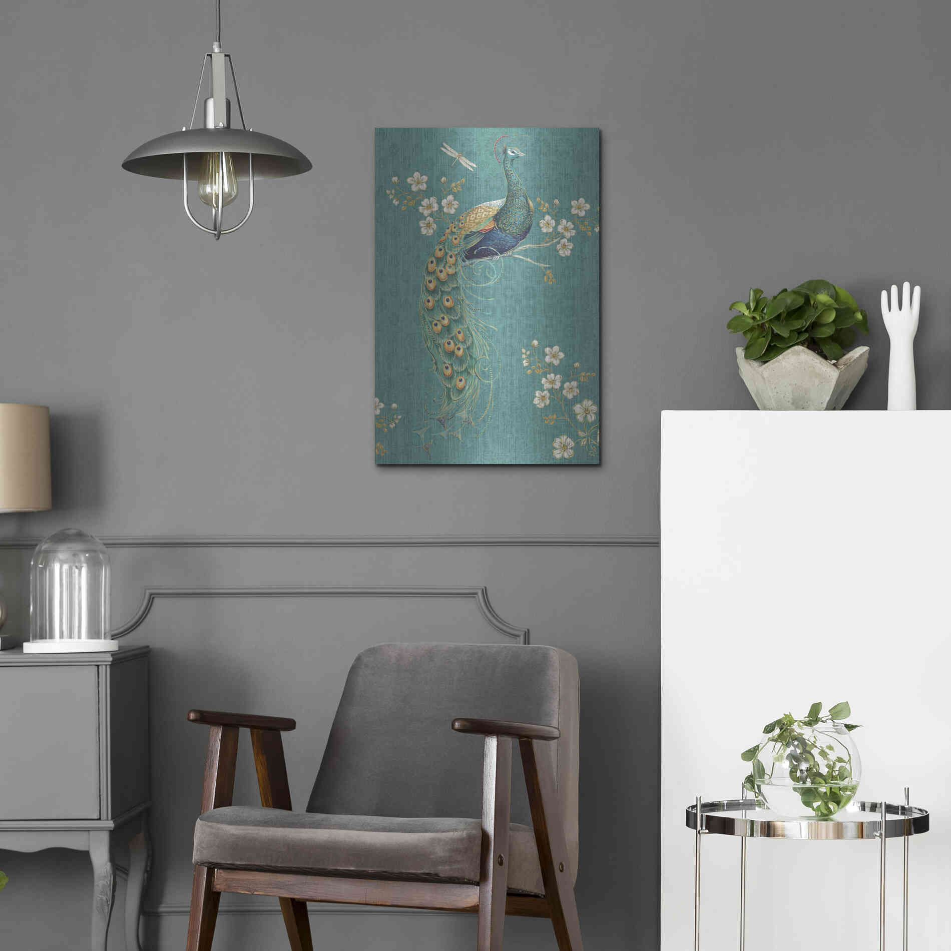 Luxe Metal Art 'Ornate Peacock IXD' by Daphne Brissonet, Metal Wall Art,16x24