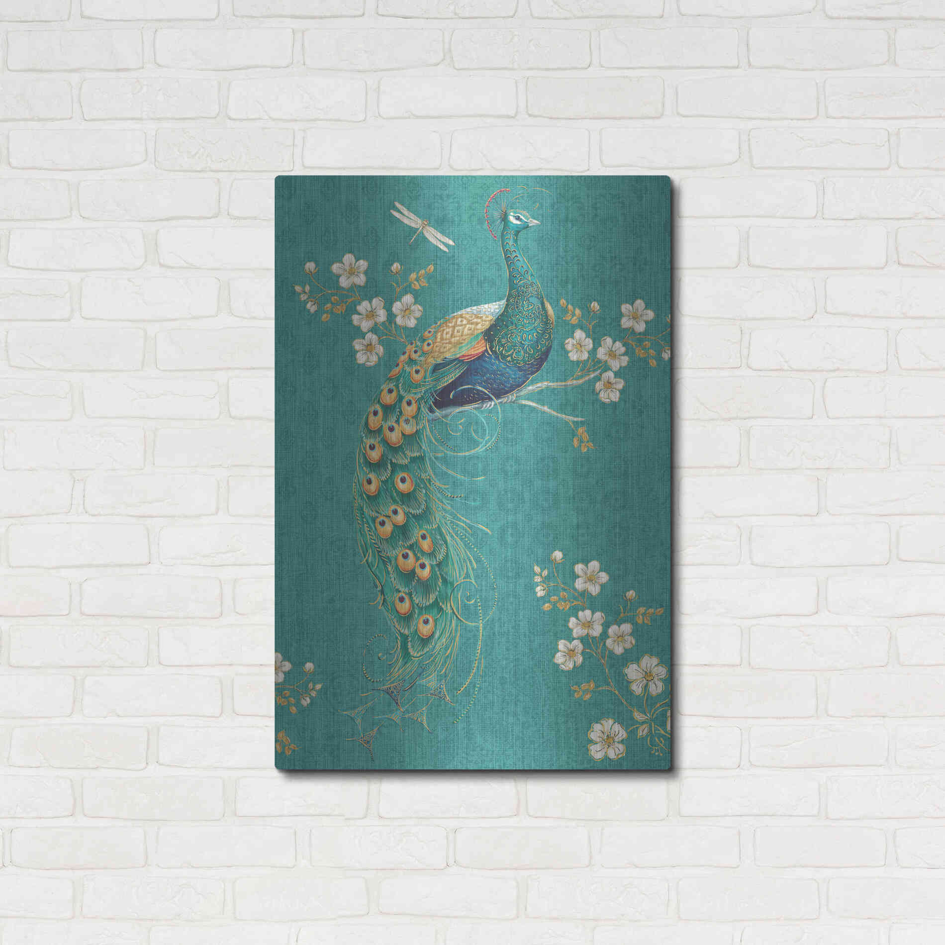 Luxe Metal Art 'Ornate Peacock IXD' by Daphne Brissonet, Metal Wall Art,24x36