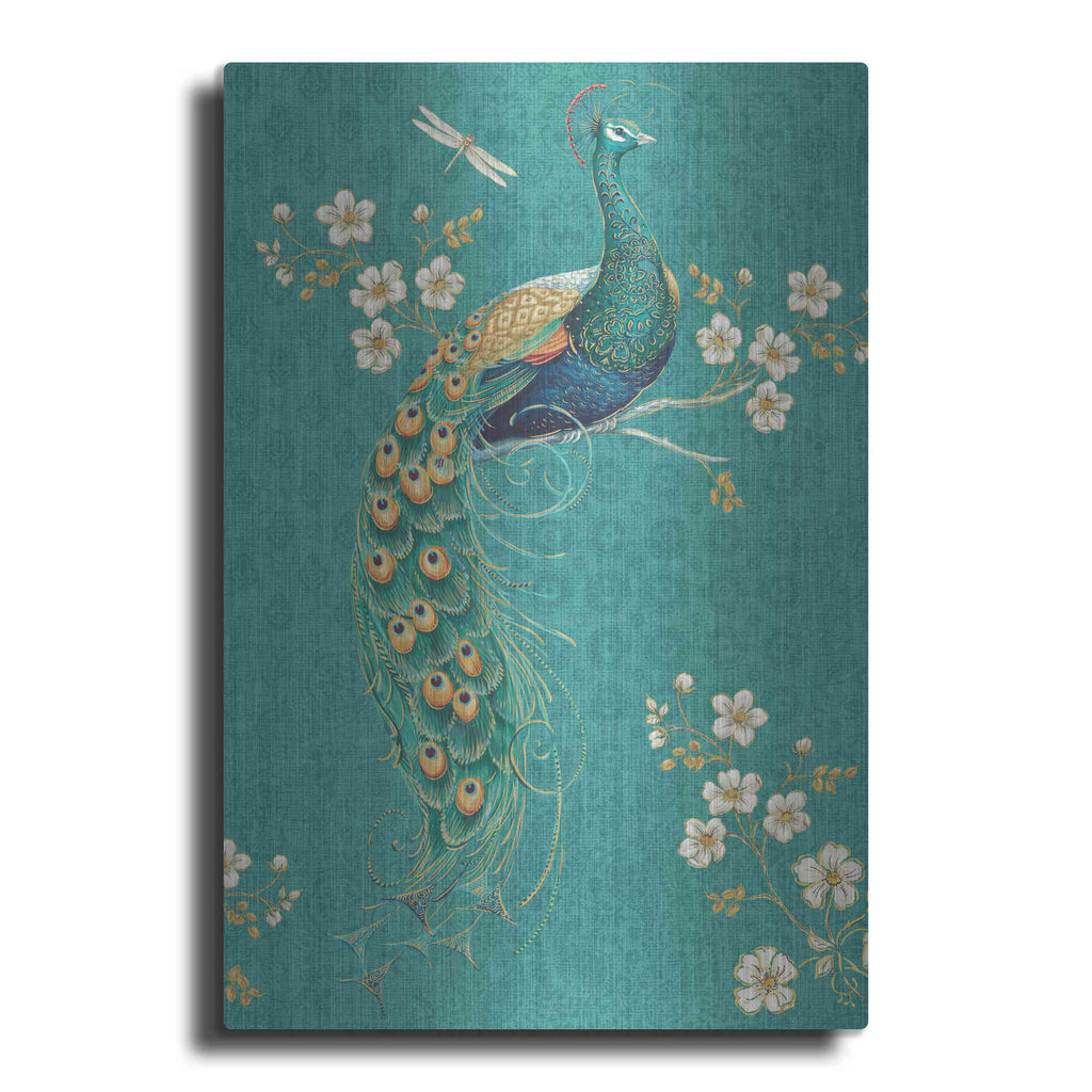 Luxe Metal Art 'Ornate Peacock IXD' by Daphne Brissonet, Metal Wall Art