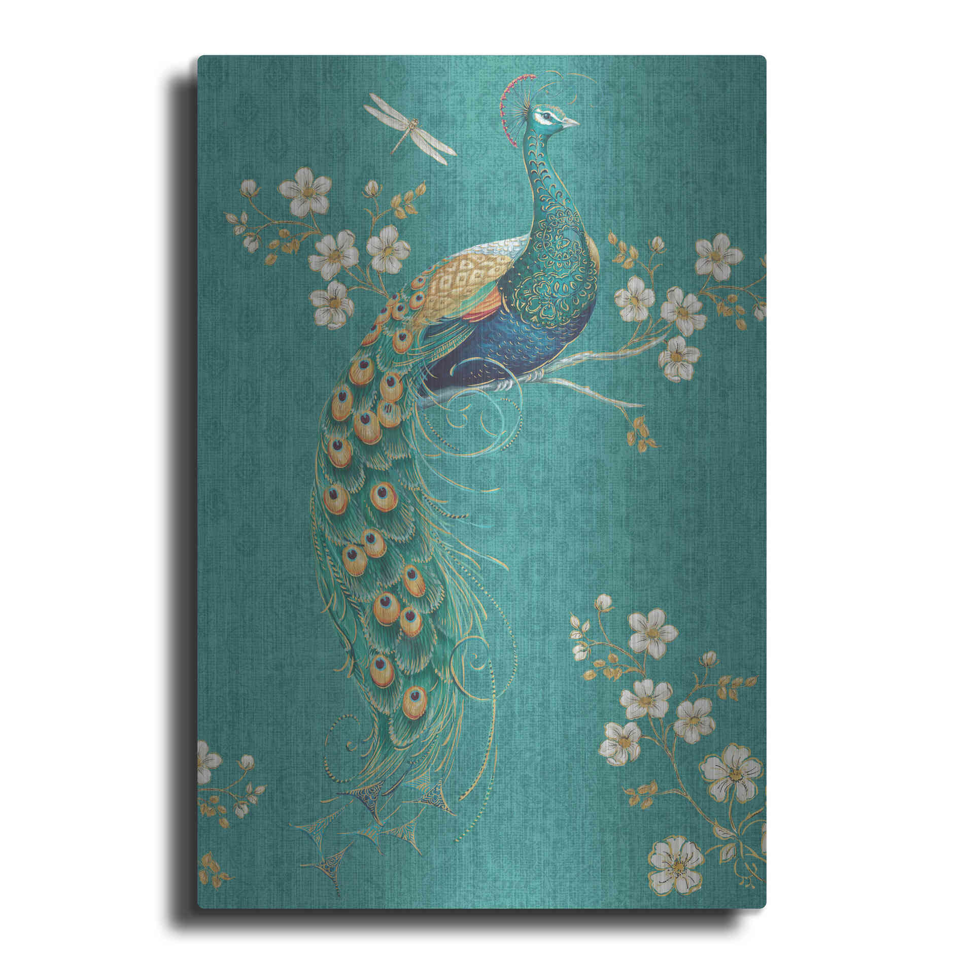 Luxe Metal Art 'Ornate Peacock IXD' by Daphne Brissonet, Metal Wall Art