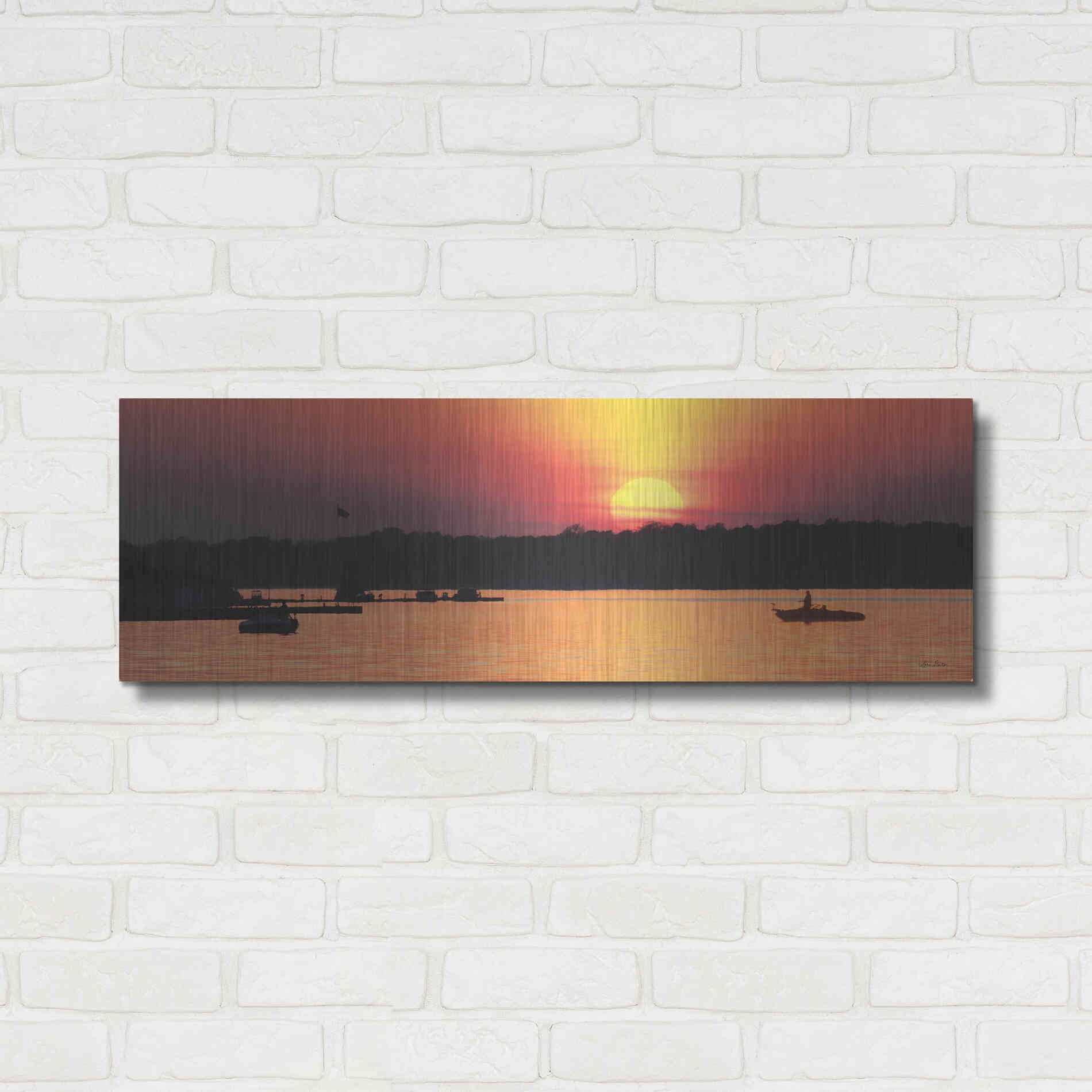 Luxe Metal Art 'River Sunset' by Lori Deiter, Metal Wall Art,36x12