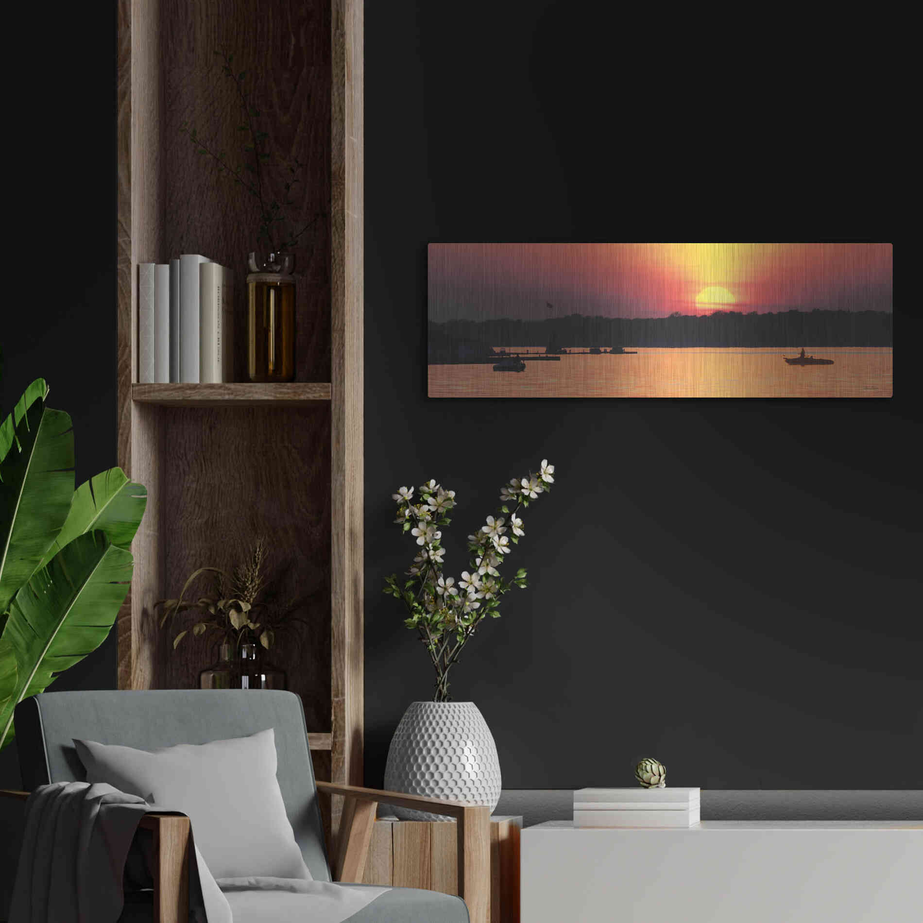 Luxe Metal Art 'River Sunset' by Lori Deiter, Metal Wall Art,36x12