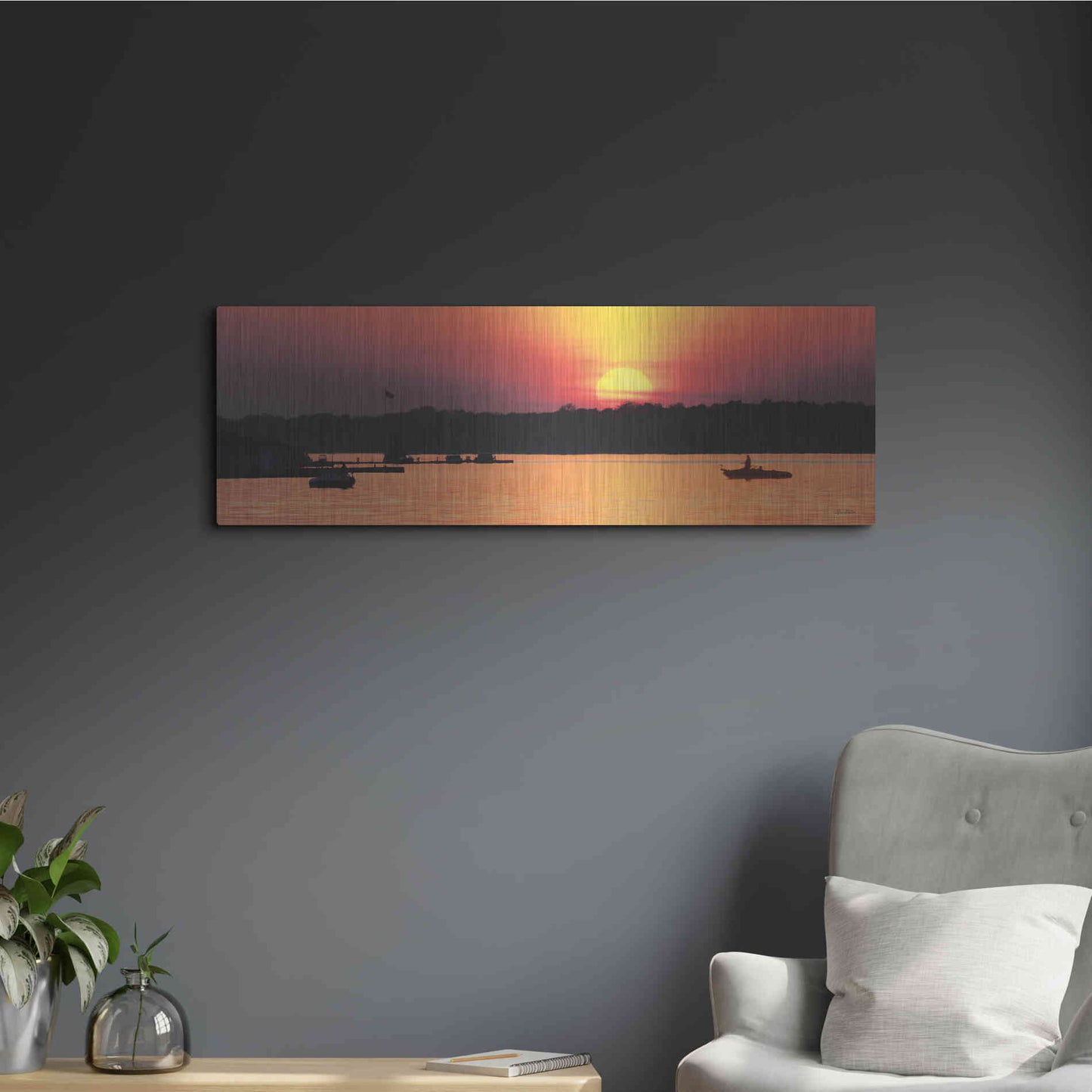 Luxe Metal Art 'River Sunset' by Lori Deiter, Metal Wall Art,36x12