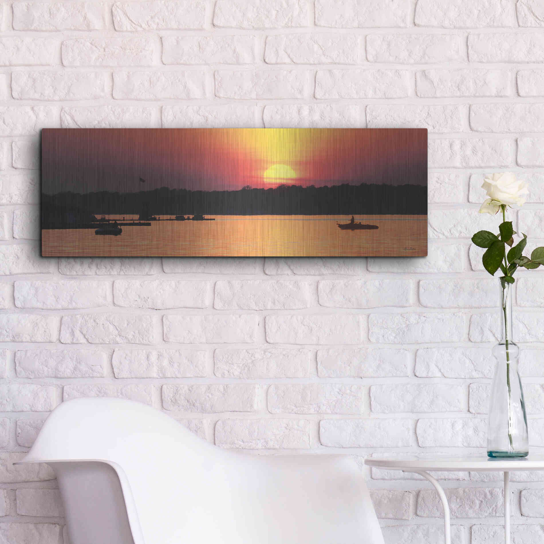 Luxe Metal Art 'River Sunset' by Lori Deiter, Metal Wall Art,36x12