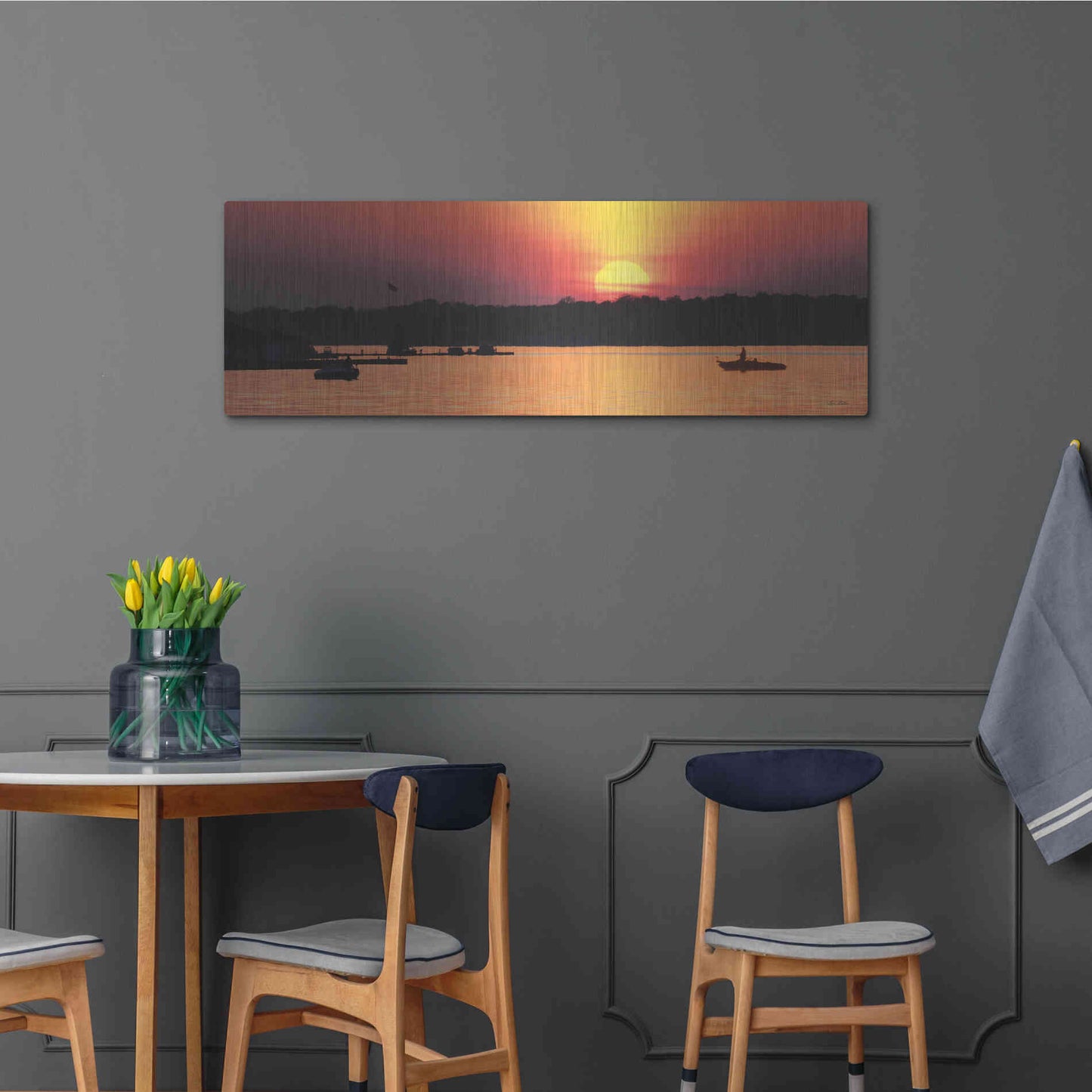 Luxe Metal Art 'River Sunset' by Lori Deiter, Metal Wall Art,48x16