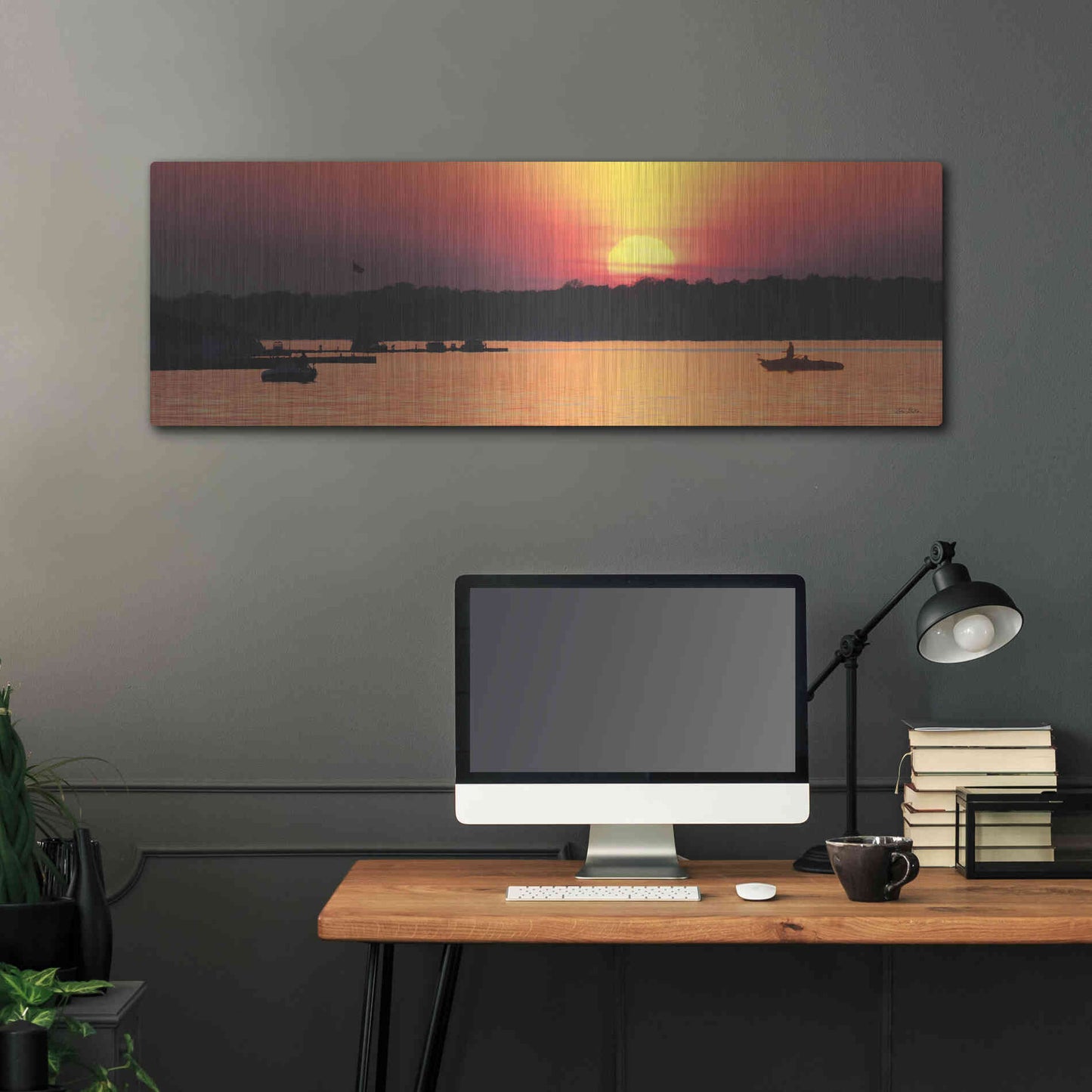 Luxe Metal Art 'River Sunset' by Lori Deiter, Metal Wall Art,48x16