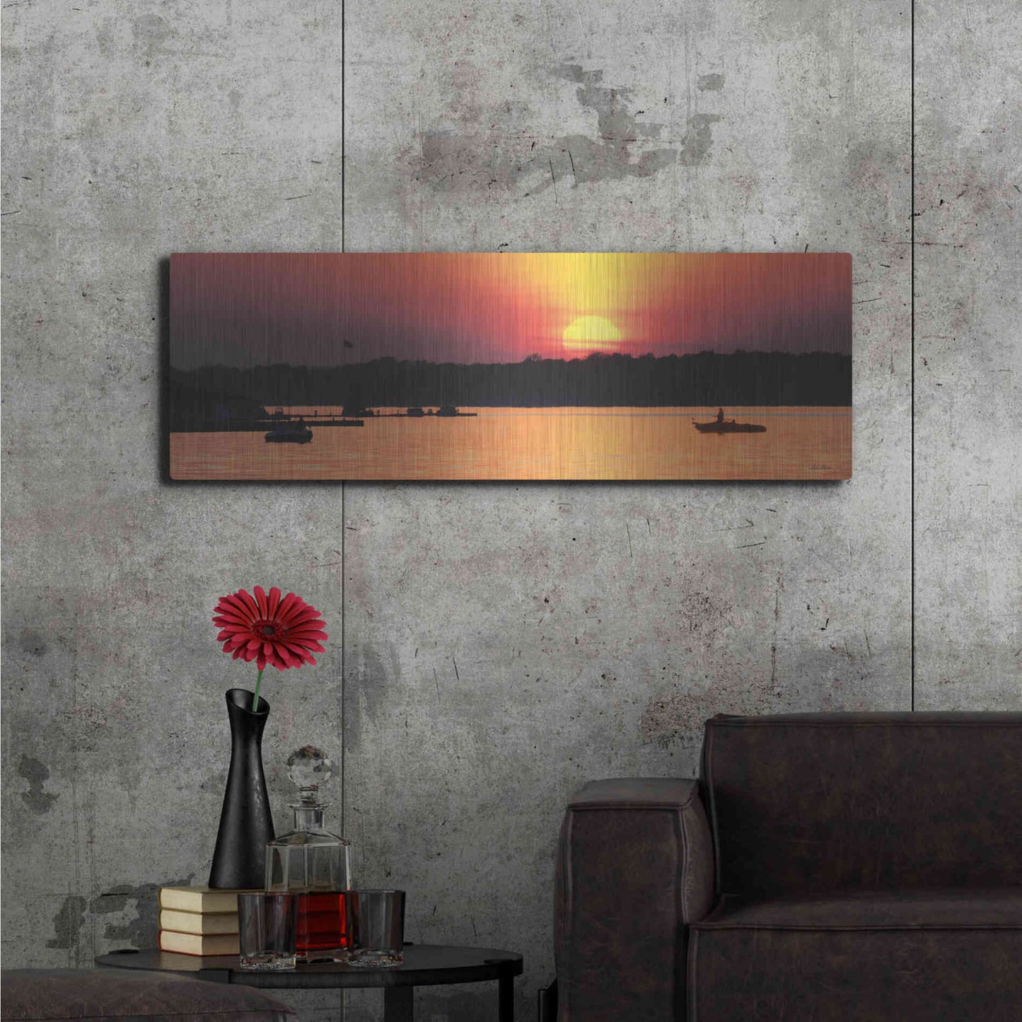 Luxe Metal Art 'River Sunset' by Lori Deiter, Metal Wall Art,48x16