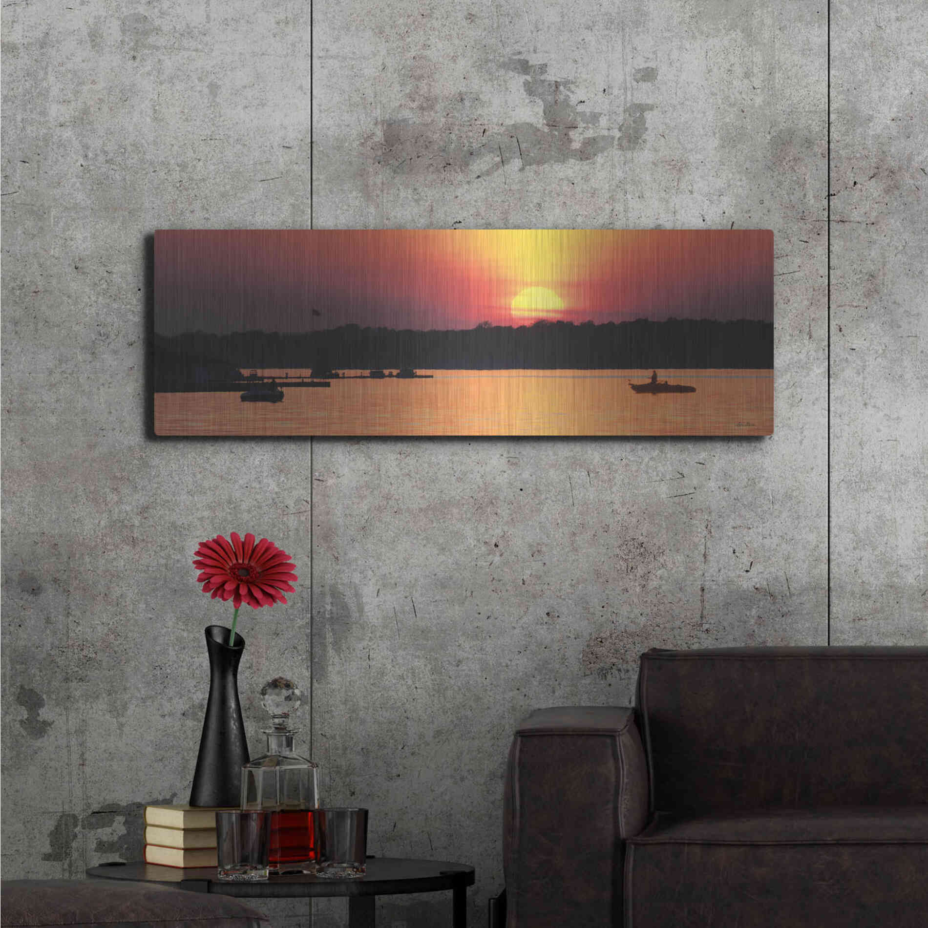Luxe Metal Art 'River Sunset' by Lori Deiter, Metal Wall Art,48x16