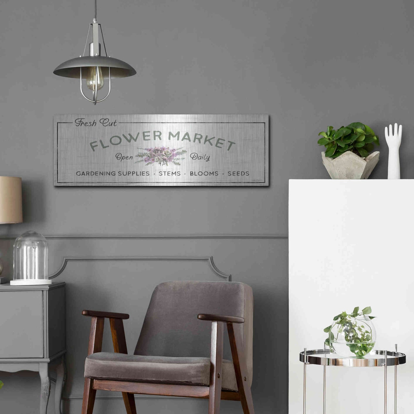 Luxe Metal Art 'Flower Market' by Lori Deiter, Metal Wall Art,36x12