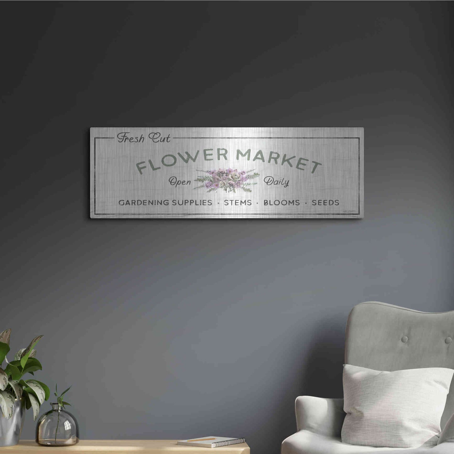 Luxe Metal Art 'Flower Market' by Lori Deiter, Metal Wall Art,36x12