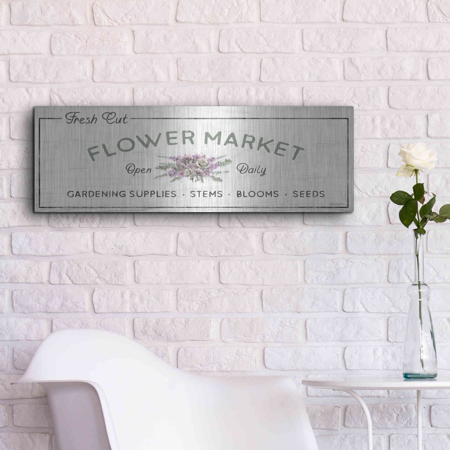 Luxe Metal Art 'Flower Market' by Lori Deiter, Metal Wall Art,36x12