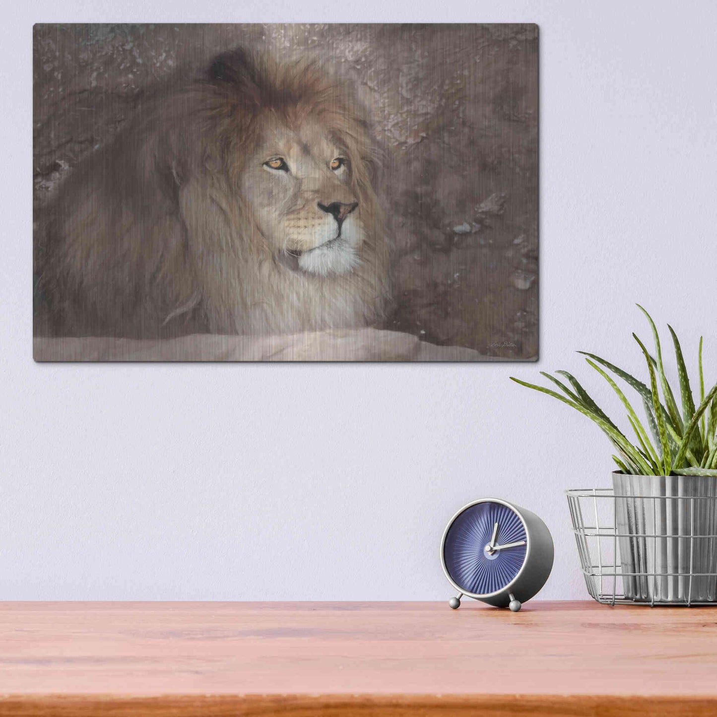 Luxe Metal Art 'Leo the Lion' by Lori Deiter, Metal Wall Art,16x12