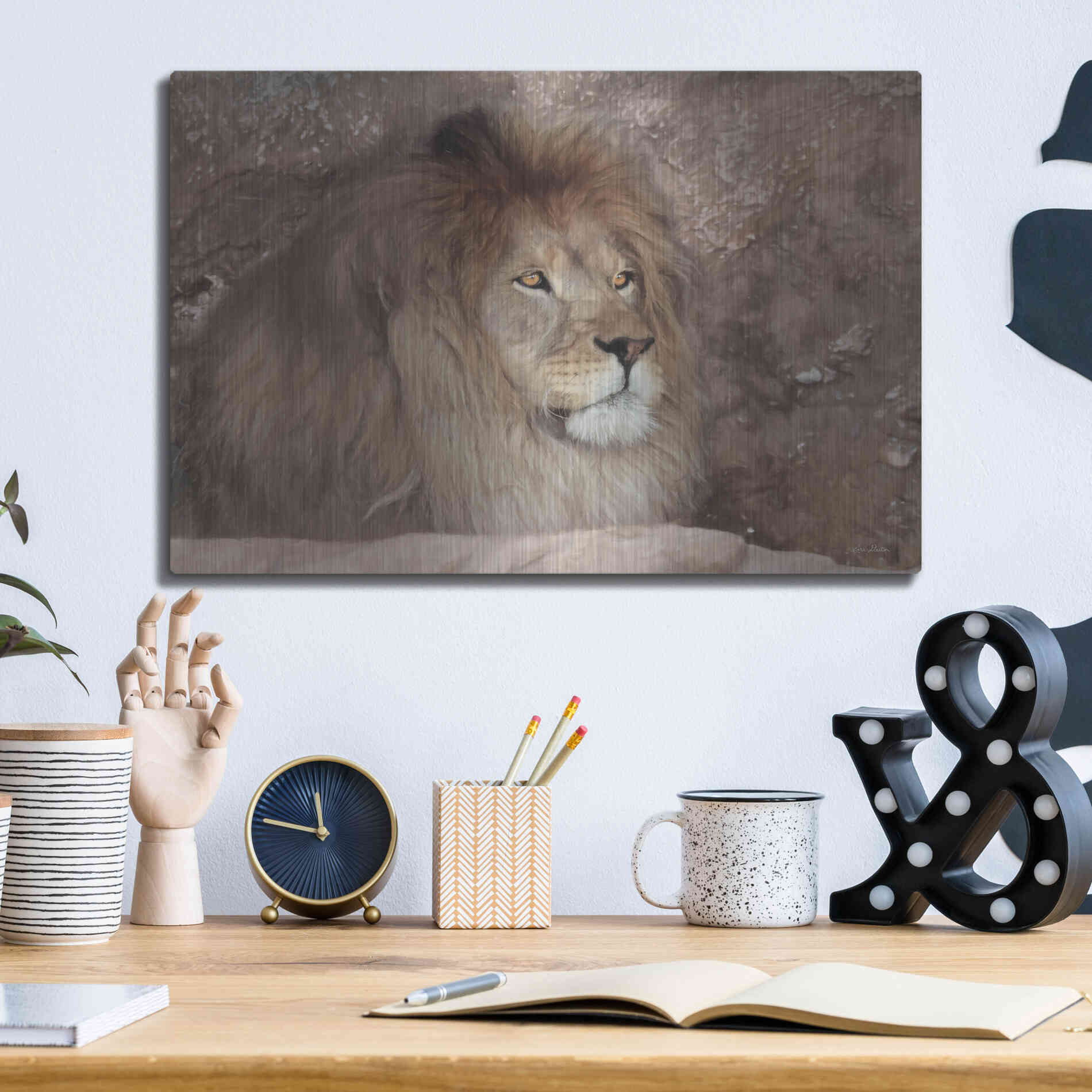 Luxe Metal Art 'Leo the Lion' by Lori Deiter, Metal Wall Art,16x12