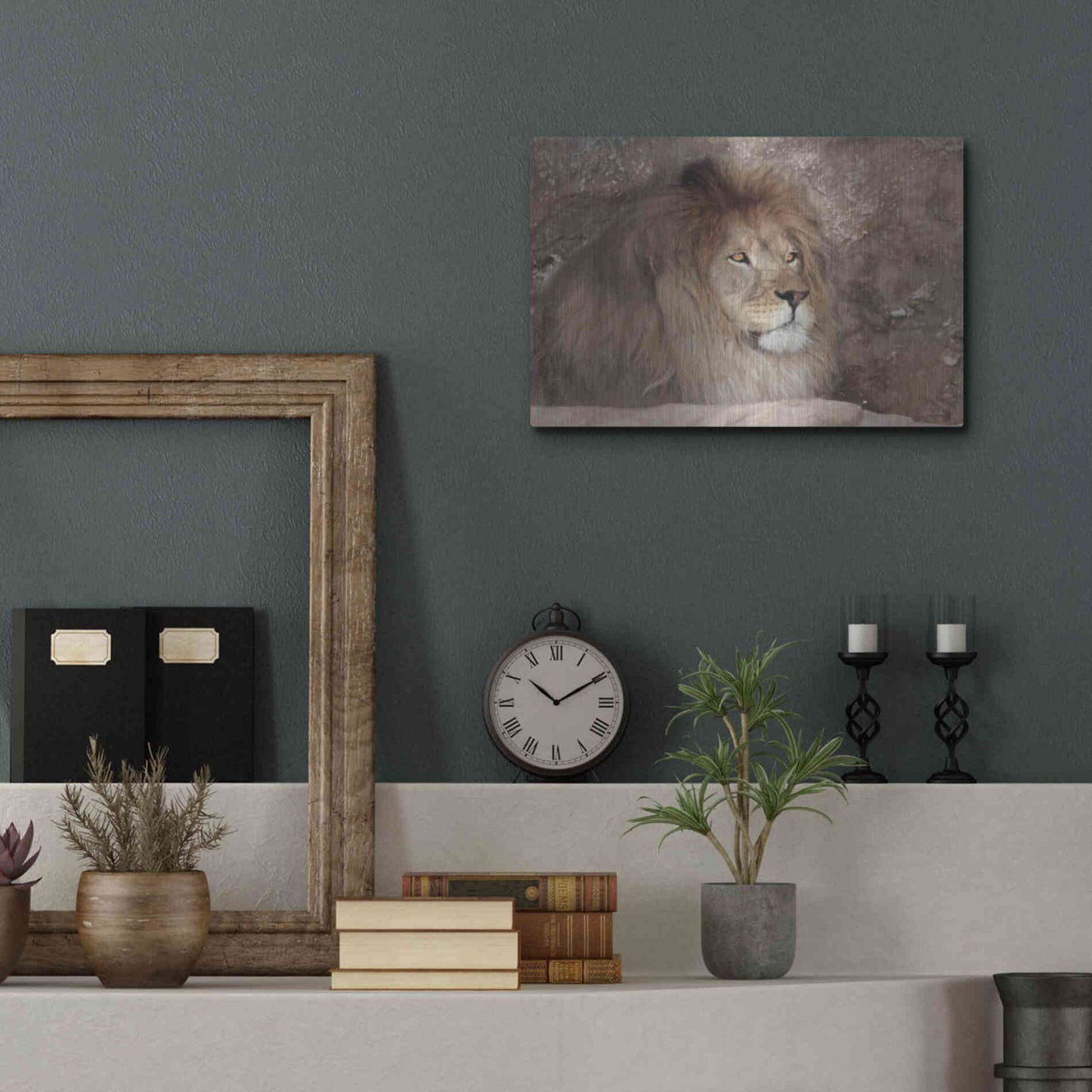 Luxe Metal Art 'Leo the Lion' by Lori Deiter, Metal Wall Art,16x12