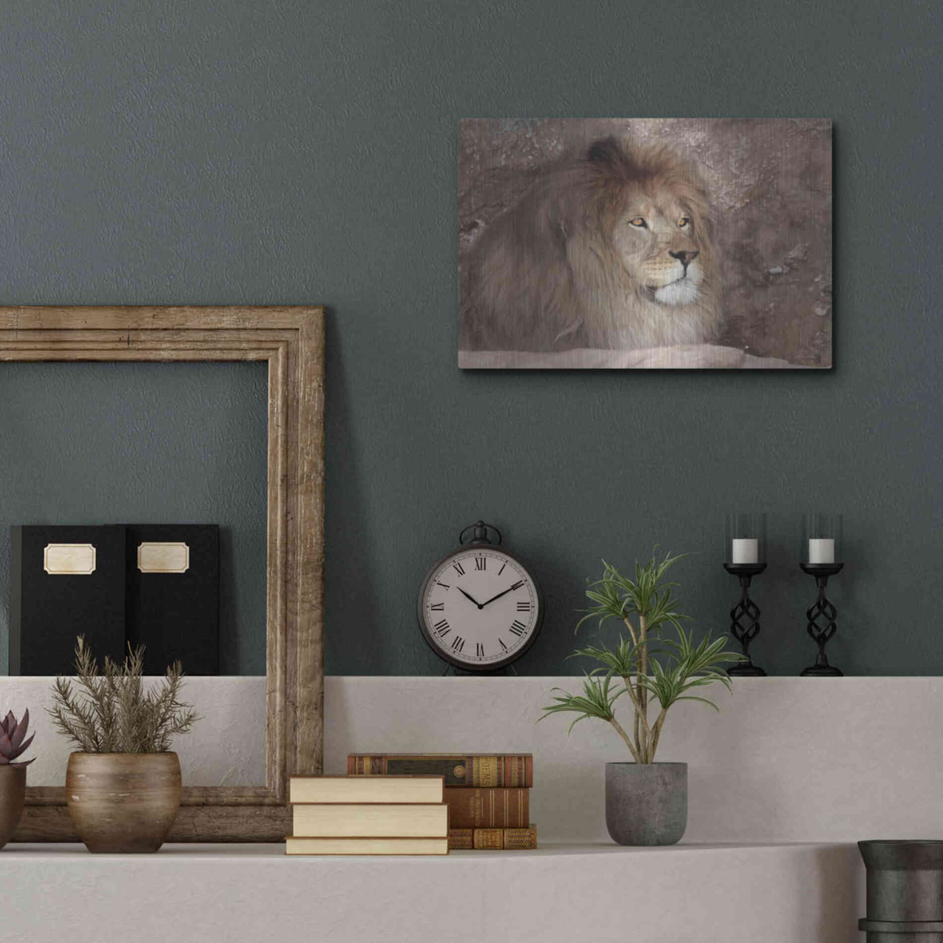 Luxe Metal Art 'Leo the Lion' by Lori Deiter, Metal Wall Art,16x12