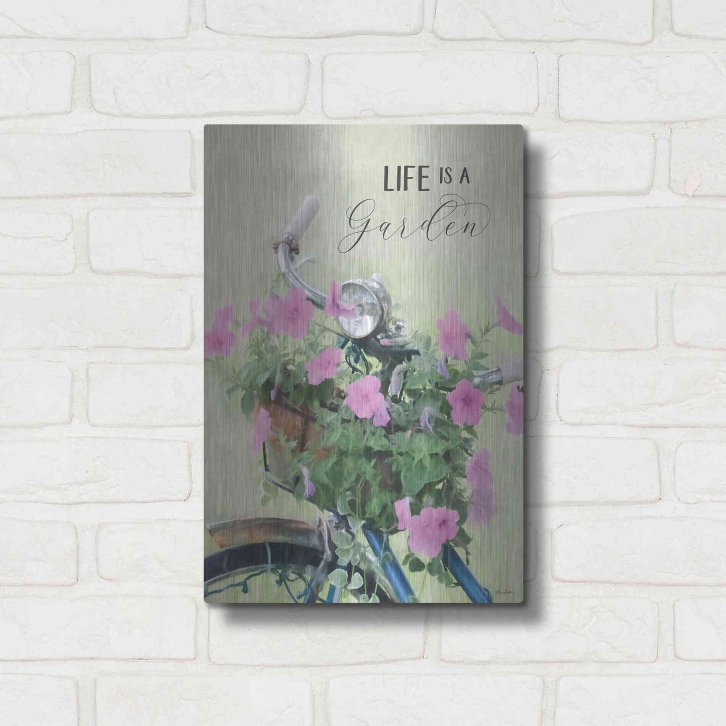 Luxe Metal Art 'Life is a Garden' by Lori Deiter, Metal Wall Art,12x16