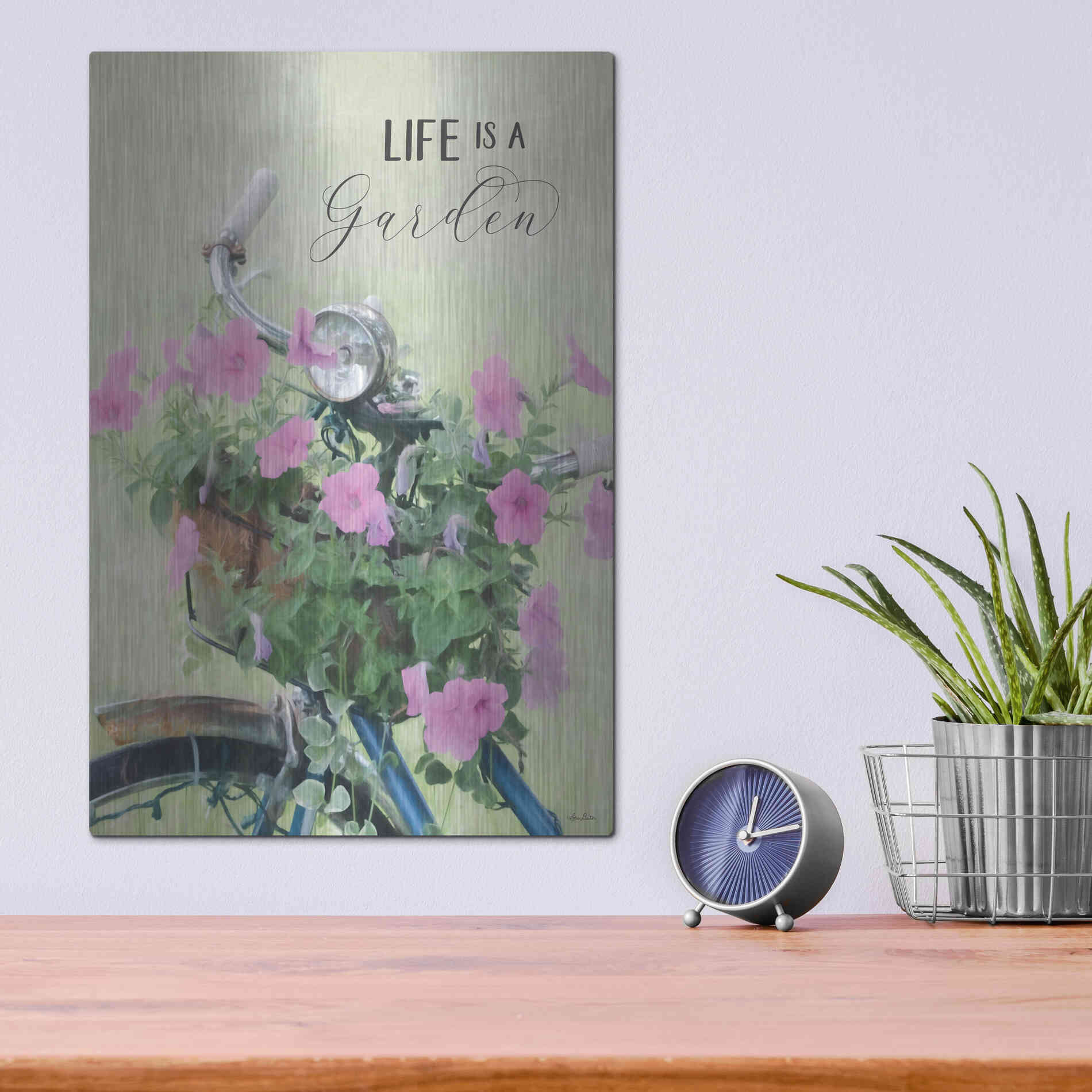 Luxe Metal Art 'Life is a Garden' by Lori Deiter, Metal Wall Art,12x16