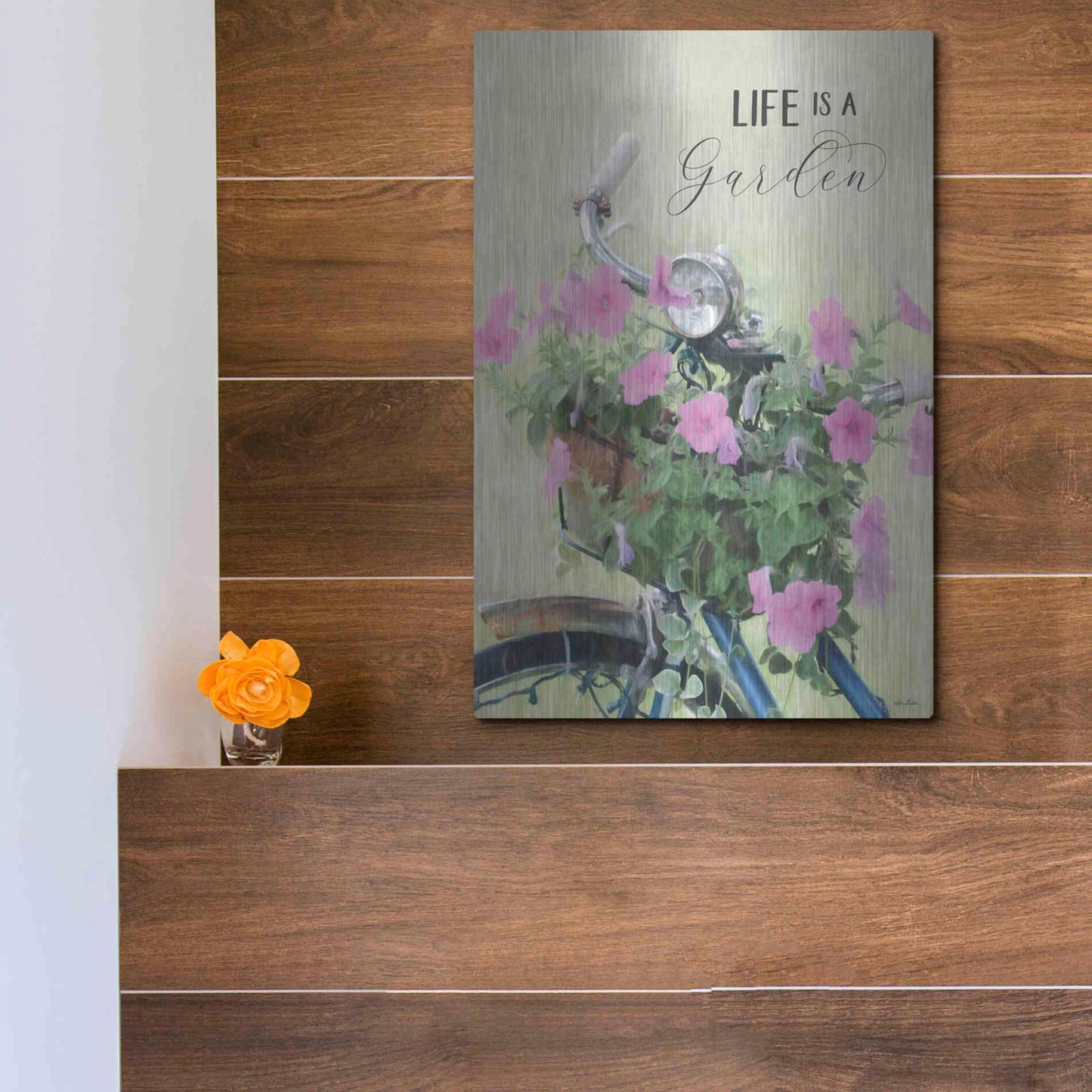 Luxe Metal Art 'Life is a Garden' by Lori Deiter, Metal Wall Art,12x16