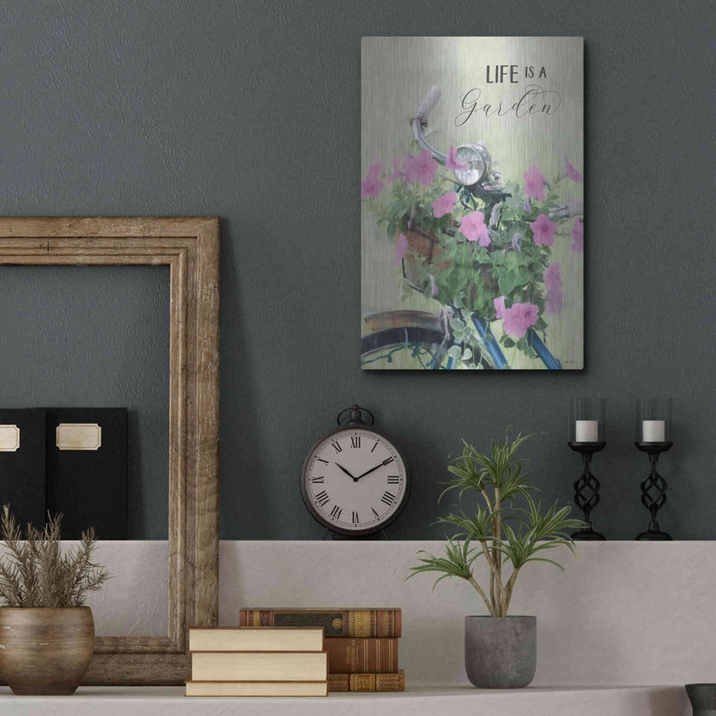 Luxe Metal Art 'Life is a Garden' by Lori Deiter, Metal Wall Art,12x16