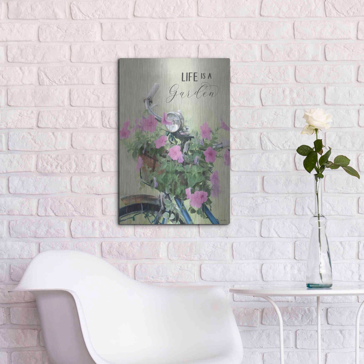 Luxe Metal Art 'Life is a Garden' by Lori Deiter, Metal Wall Art,16x24