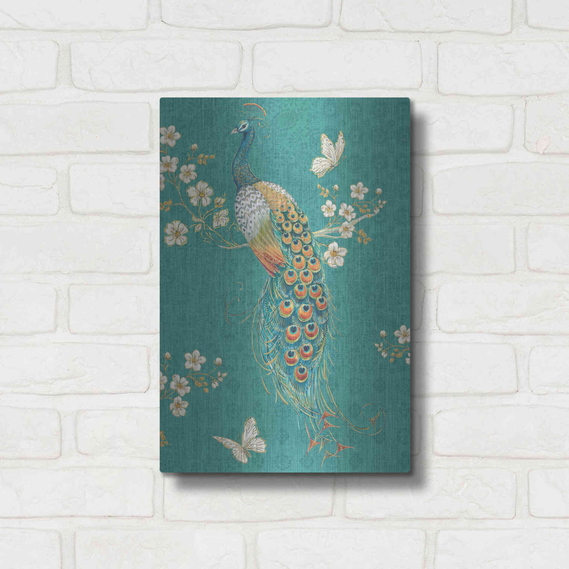 Luxe Metal Art 'Ornate Peacock XD' by Daphne Brissonet, Metal Wall Art,12x16