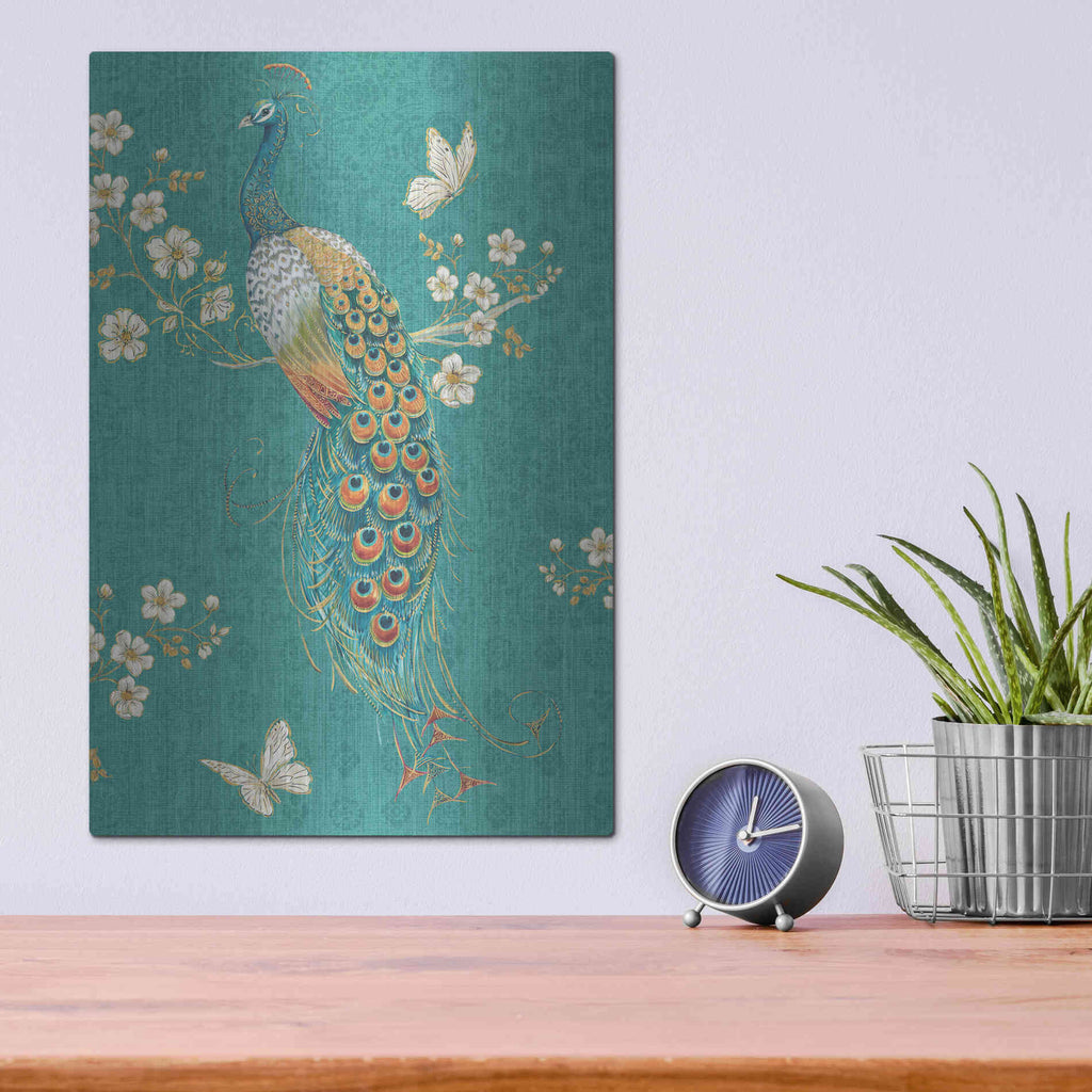 Luxe Metal Art 'Ornate Peacock XD' by Daphne Brissonet, Metal Wall Art,12x16