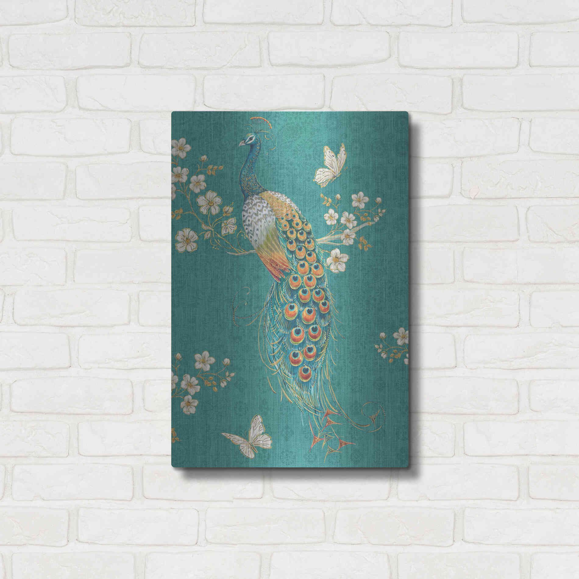 Luxe Metal Art 'Ornate Peacock XD' by Daphne Brissonet, Metal Wall Art,16x24