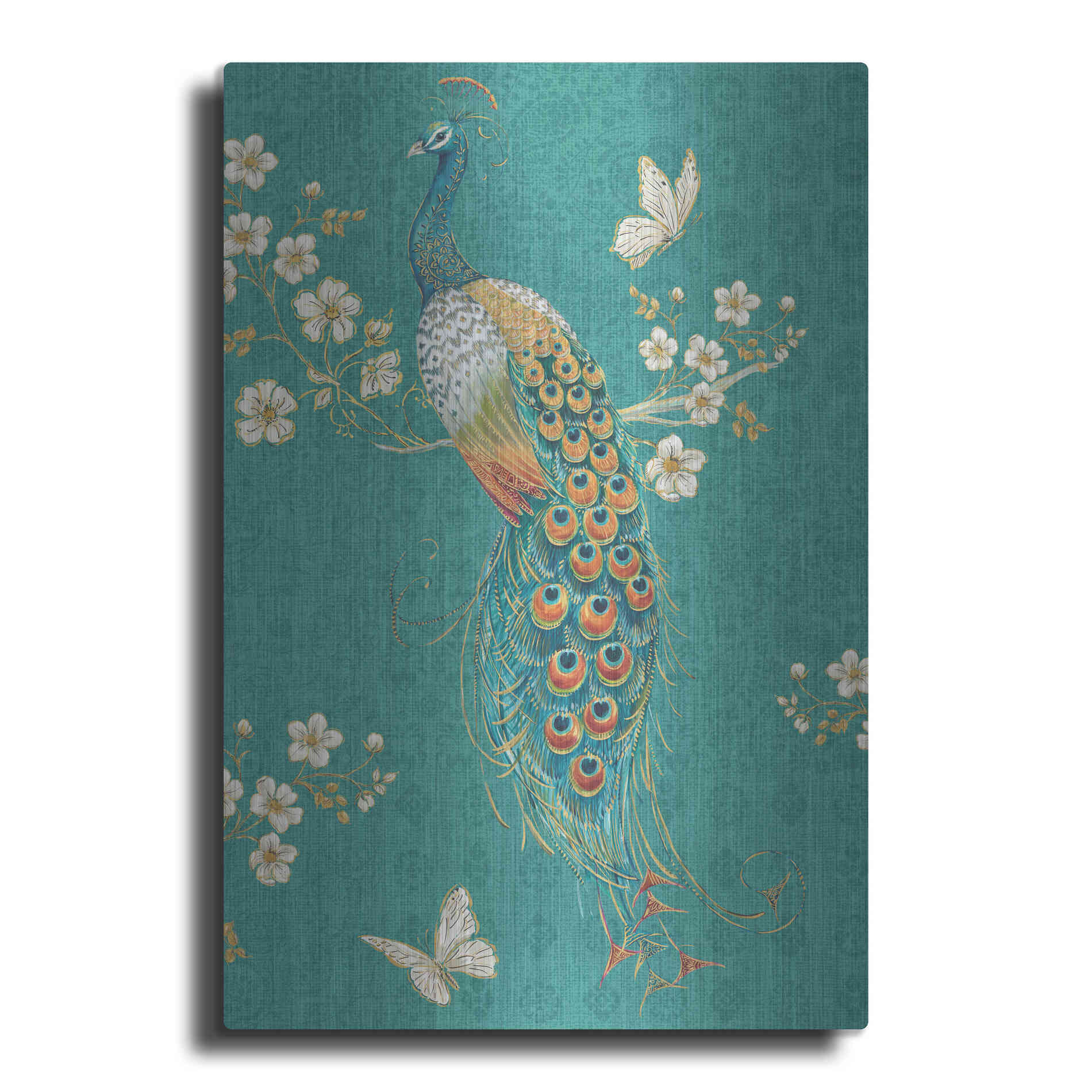 Luxe Metal Art 'Ornate Peacock XD' by Daphne Brissonet, Metal Wall Art