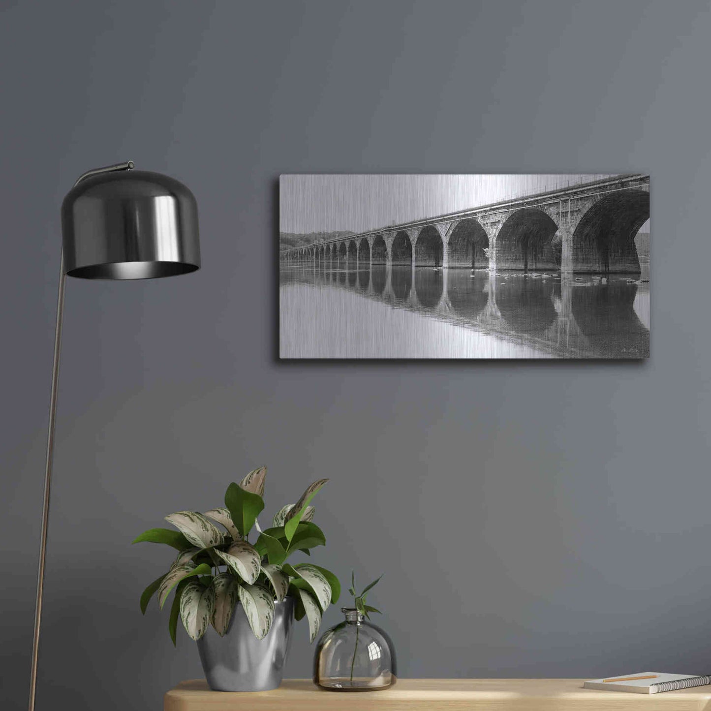 Luxe Metal Art 'Rockwell Bridge' by Lori Deiter, Metal Wall Art,24x12