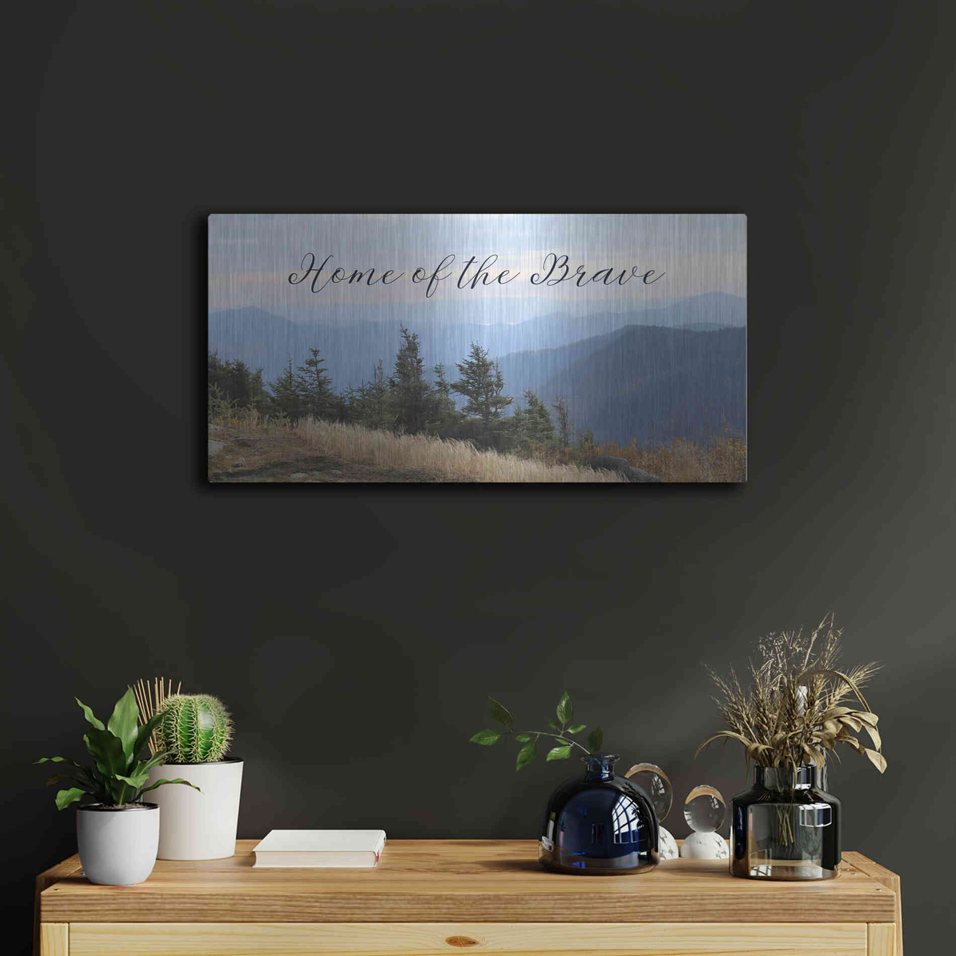 Luxe Metal Art 'Home of the Brave' by Lori Deiter, Metal Wall Art,24x12