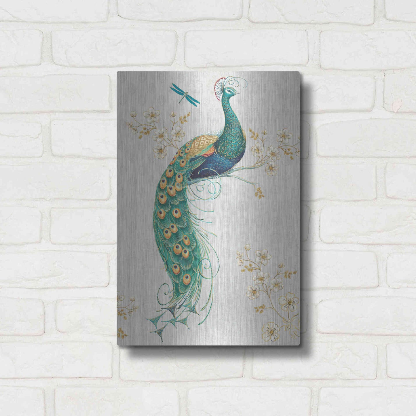Luxe Metal Art 'Ornate Peacock IXA' by Daphne Brissonet, Metal Wall Art,12x16