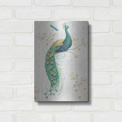 Luxe Metal Art 'Ornate Peacock IXA' by Daphne Brissonet, Metal Wall Art,12x16