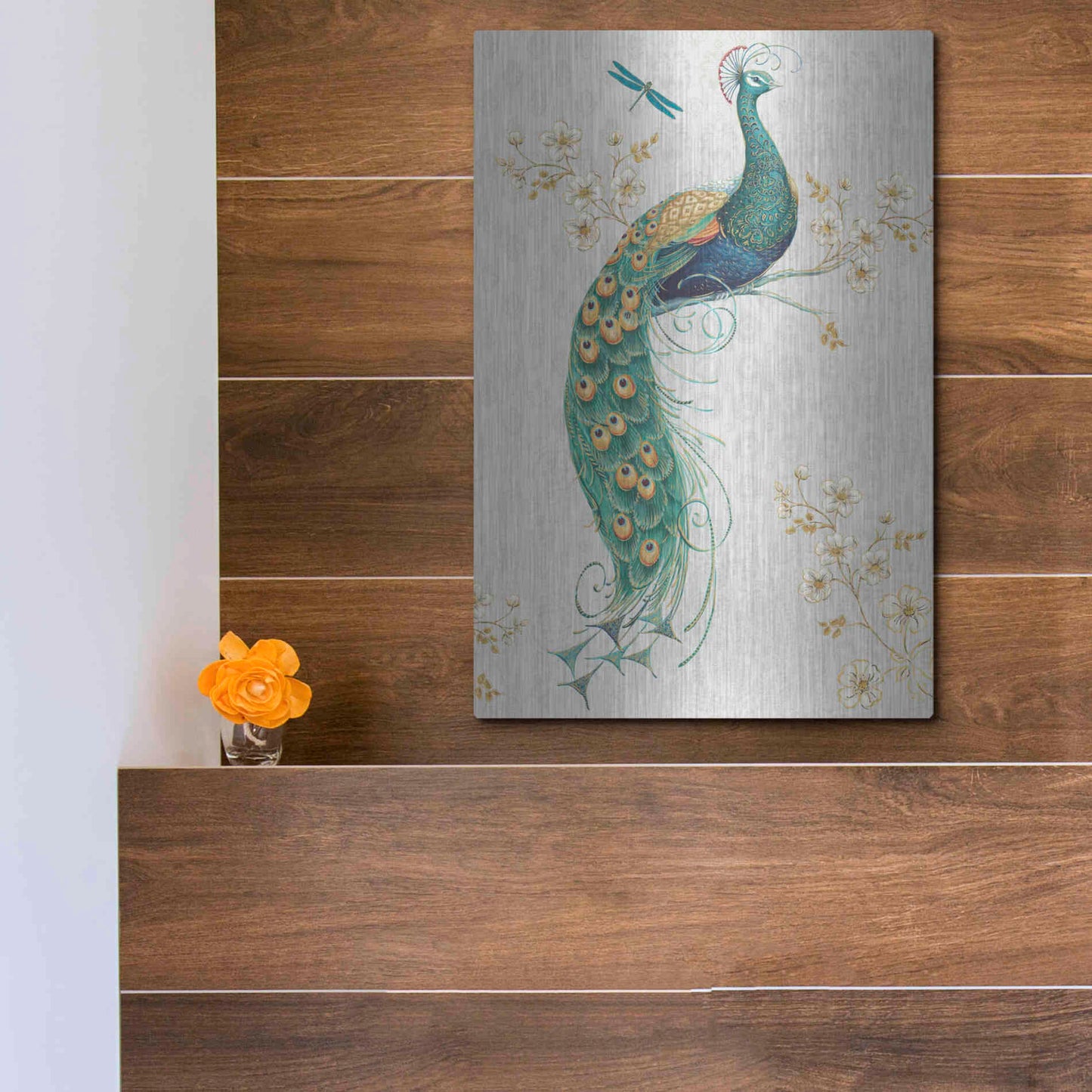 Luxe Metal Art 'Ornate Peacock IXA' by Daphne Brissonet, Metal Wall Art,12x16