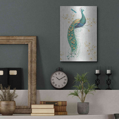 Luxe Metal Art 'Ornate Peacock IXA' by Daphne Brissonet, Metal Wall Art,12x16
