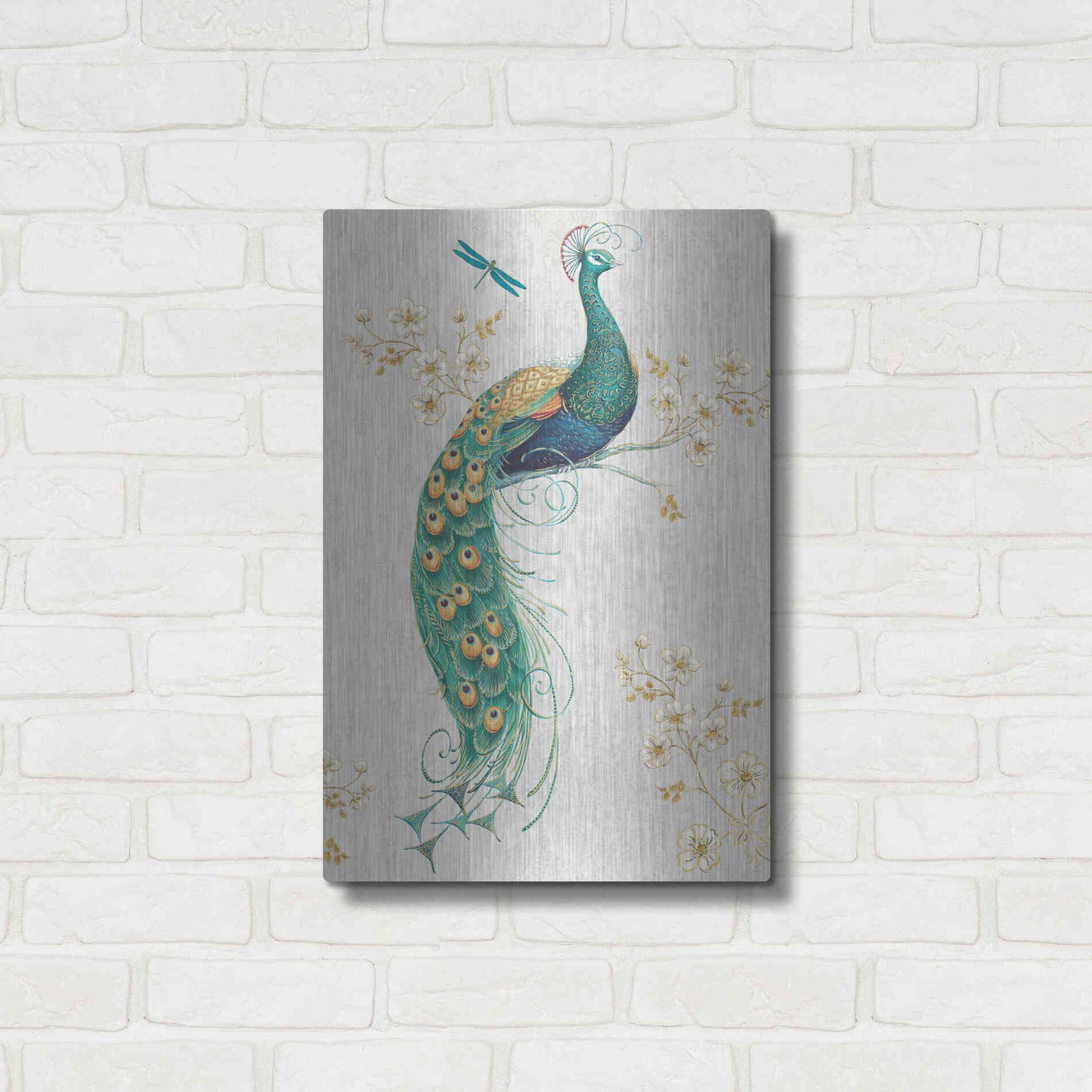Luxe Metal Art 'Ornate Peacock IXA' by Daphne Brissonet, Metal Wall Art,16x24