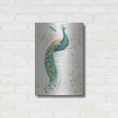 Luxe Metal Art 'Ornate Peacock IXA' by Daphne Brissonet, Metal Wall Art,16x24
