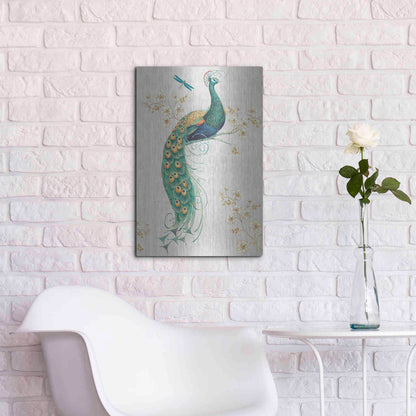 Luxe Metal Art 'Ornate Peacock IXA' by Daphne Brissonet, Metal Wall Art,16x24