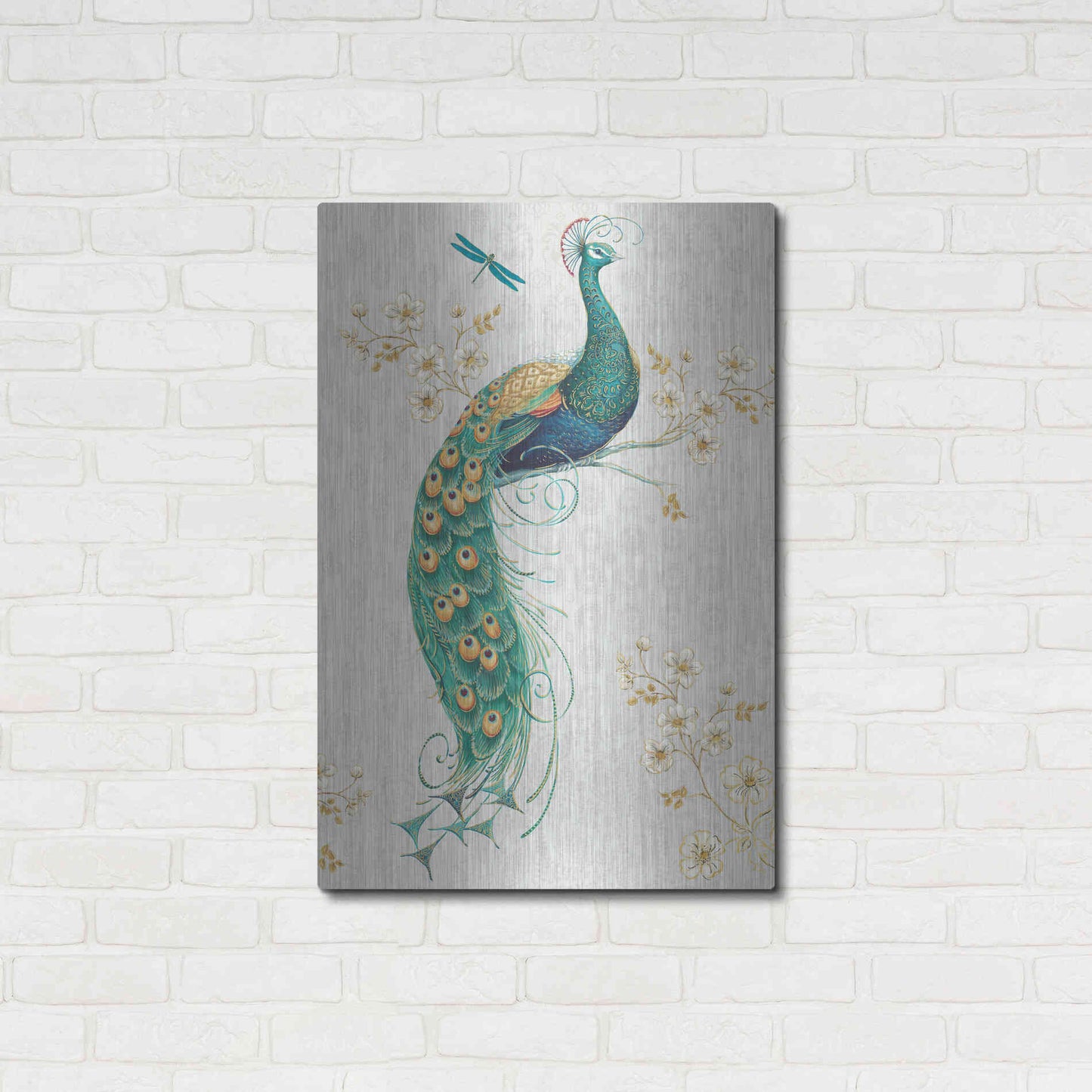 Luxe Metal Art 'Ornate Peacock IXA' by Daphne Brissonet, Metal Wall Art,24x36
